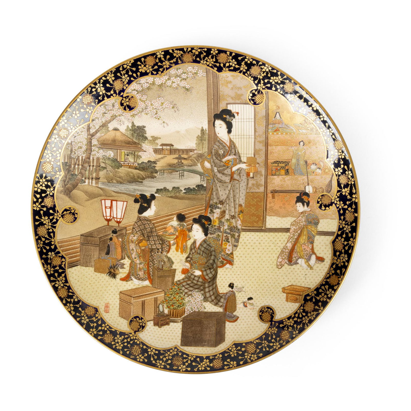 SATSUMA 'DOLL'S FESTIVAL' PLATE IKKO FOR THE KINKOZAN WORKSHOP, MEIJI PERIOD, CIRCA 1900 (1 of 2)