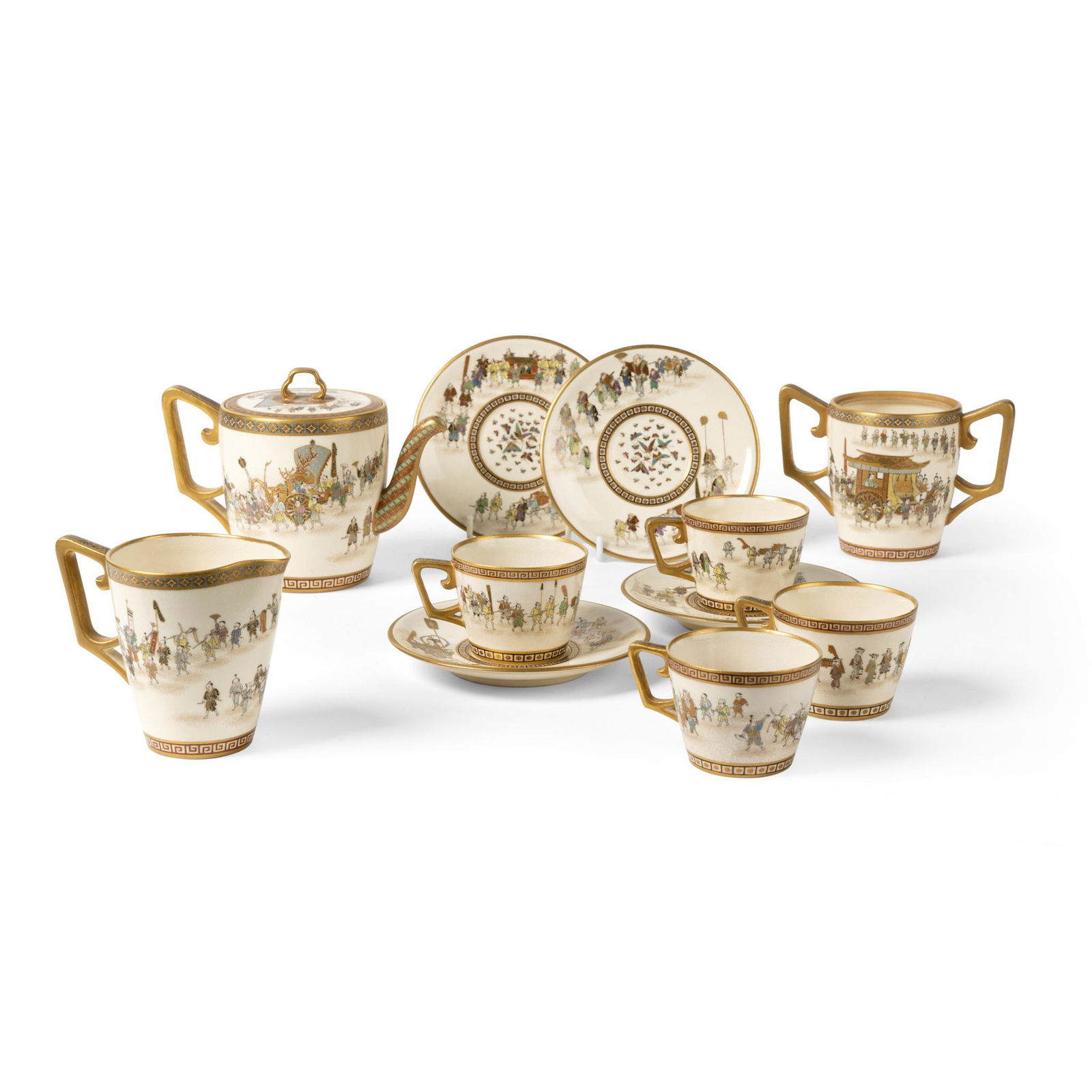 SET OF ELEVEN SATSUMA TEA WARES SIGNED SHOKO TAKEBE, MEIJI PERIOD (1 of 3)