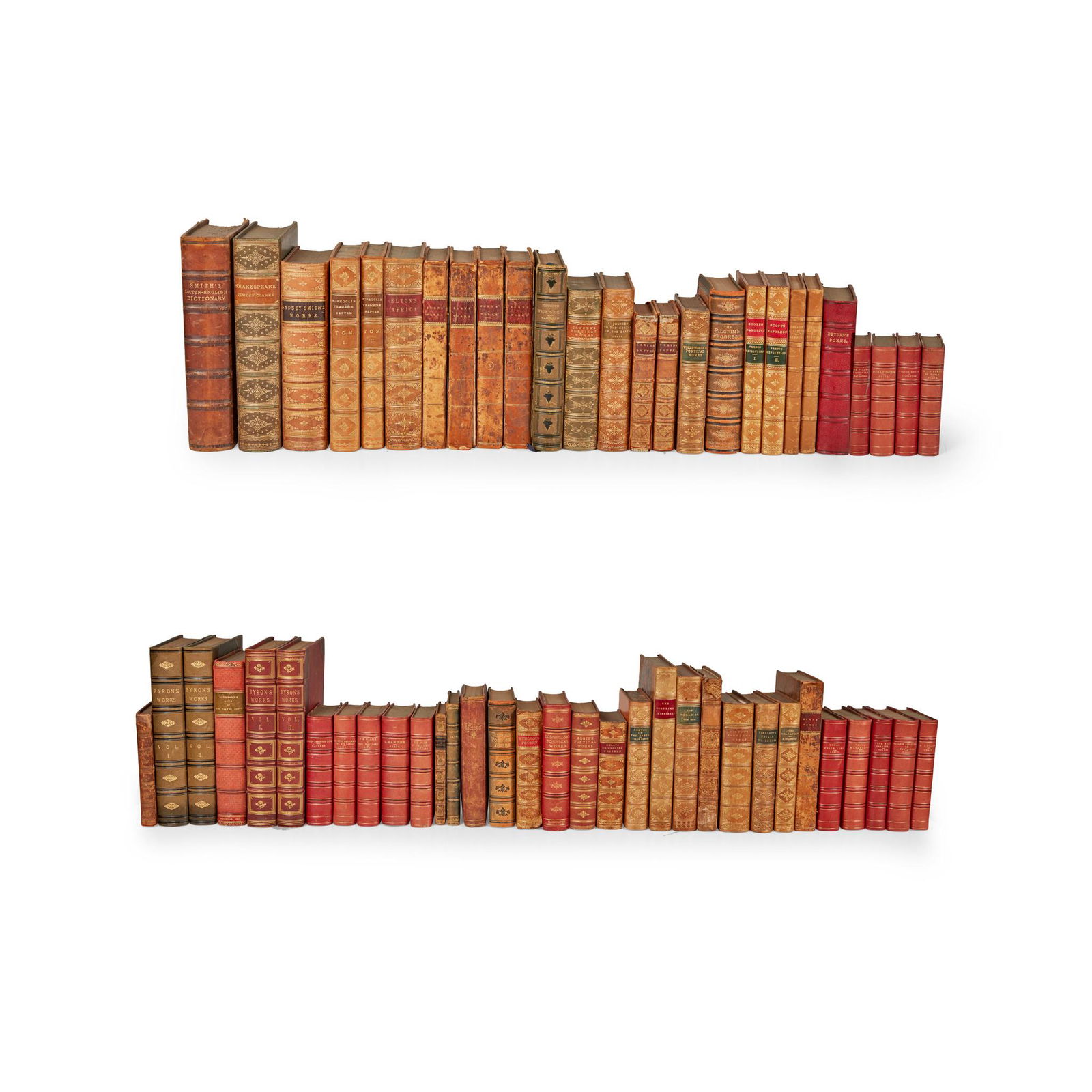 A group of leather-bound 19th century books 58 volumes: A group of leather-bound 19th century books 58 volumes Elton, J. Frederic. Travels and Researches among the Lakes and Mountains of Eastern & Central Africa. London: John Murray, 1879. 8vo, frontispiec
