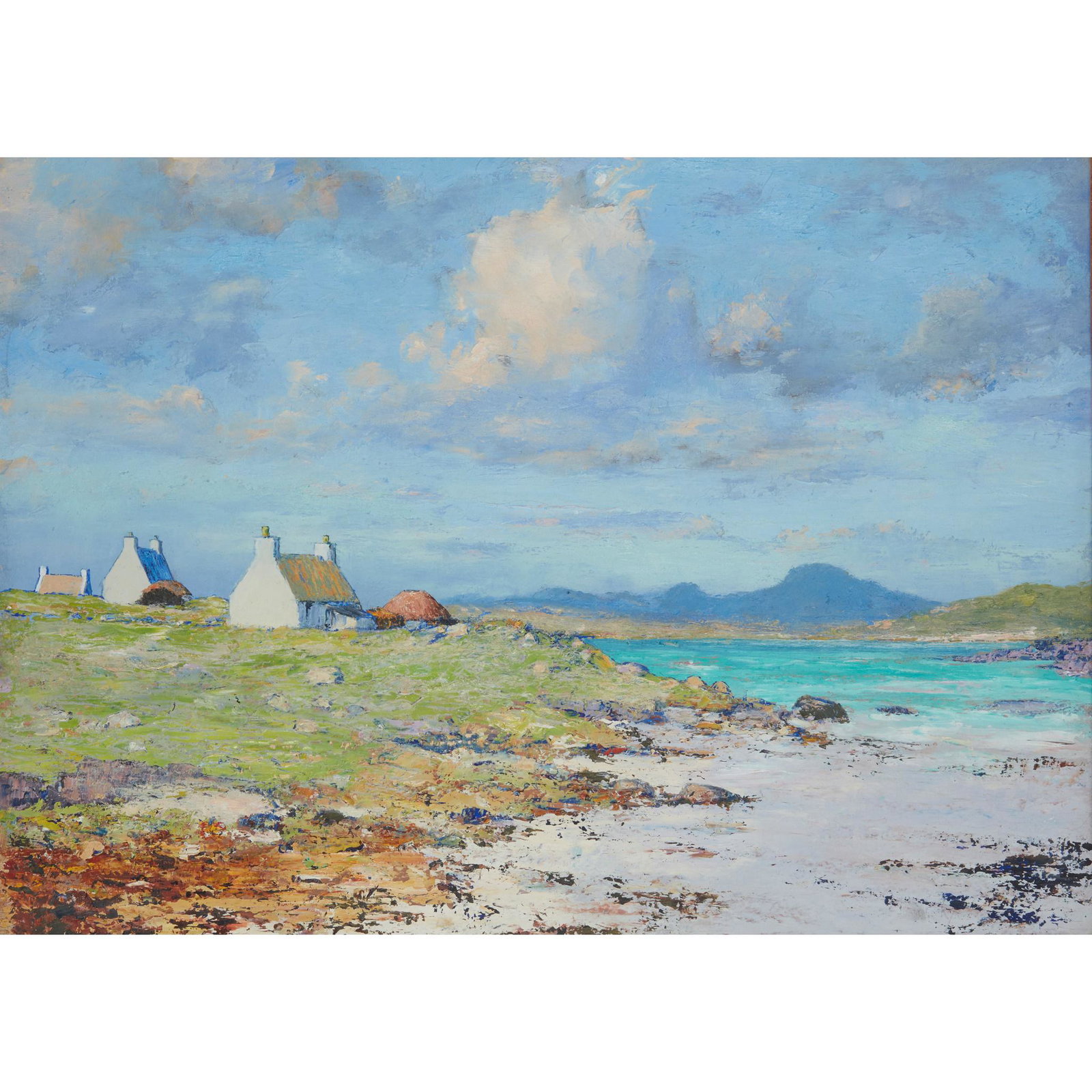 JOHN COOK (20TH CENTURY SCOTTISH) NEWTON FERRY, NORTH UIST: JOHN COOK (20TH CENTURY SCOTTISH) NEWTON FERRY, NORTH UIST Signed lower right, oil on board (40cm x 60cm (15.75in x 23.75in))