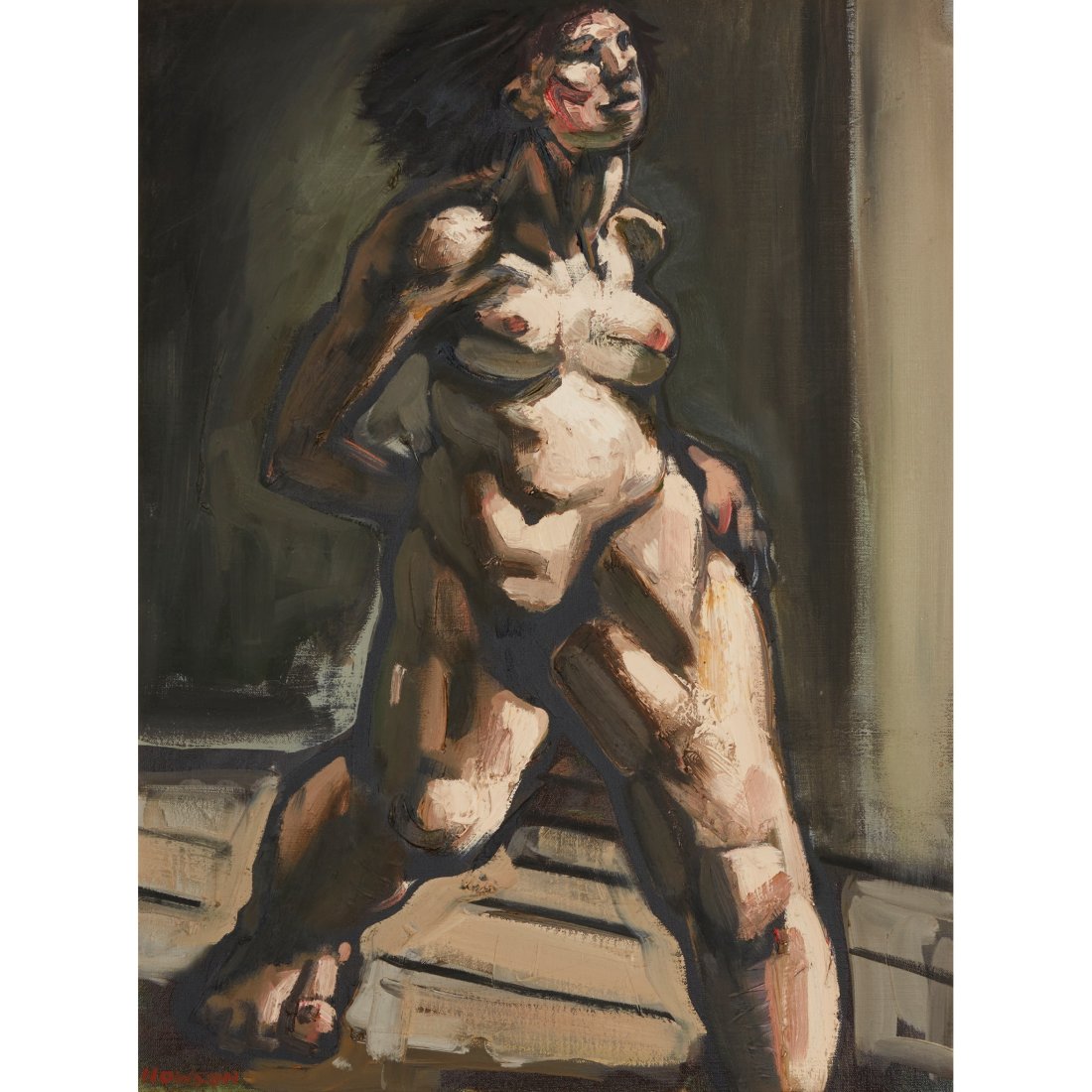 § PETER HOWSON O.B.E. (SCOTTISH 1958-) 'EXOTIC' DANCER II - 1993: Â§ PETER HOWSON O.B.E. (SCOTTISH 1958-) 'EXOTIC' DANCER II - 1993 Signed lower left, inscribed, titled and dated verso, oil on canvas (60cm x 45cm (23.75in x 17.75in)) Provenance: Cyril Gerber Fine