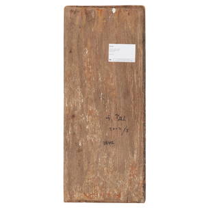 § DIRK BELL (GERMAN 1969-) UNTITLED (DB 412) - 2002-2003: § DIRK BELL (GERMAN 1969-) UNTITLED (DB 412) - 2002-2003 Signed, dated and numbered verso, mixed media on wood (68cm x 28cm (26.75in x 11in), unframed)