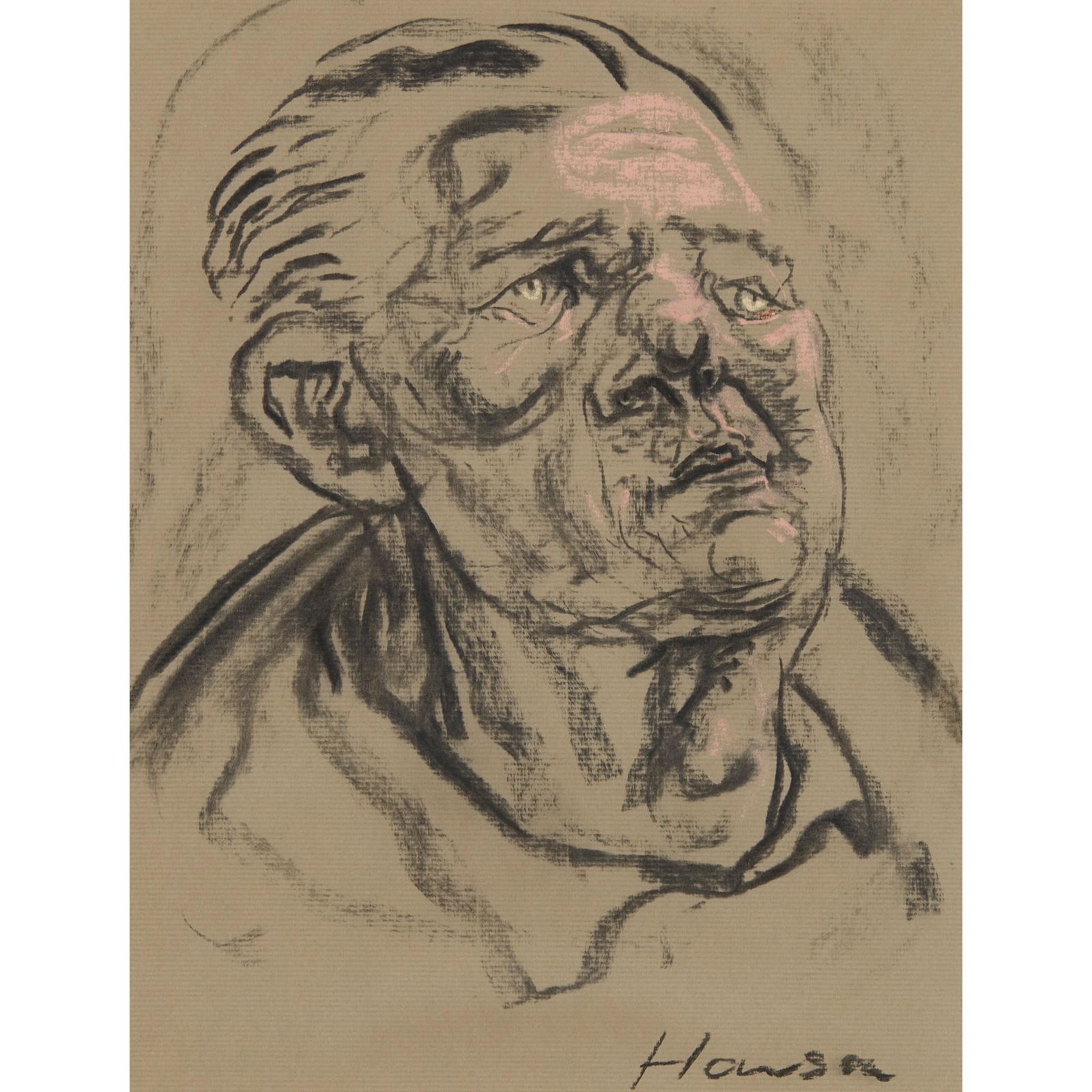 § PETER HOWSON O.B.E. (SCOTTISH 1958-) BELL STREET BOYS 5 - 1990: Â§ PETER HOWSON O.B.E. (SCOTTISH 1958-) BELL STREET BOYS 5 - 1990 Signed lower right, charcoal and pastel on grey paper (29cm x 22cm (11.5in x 8.75in)) Provenance: Flowers East, London