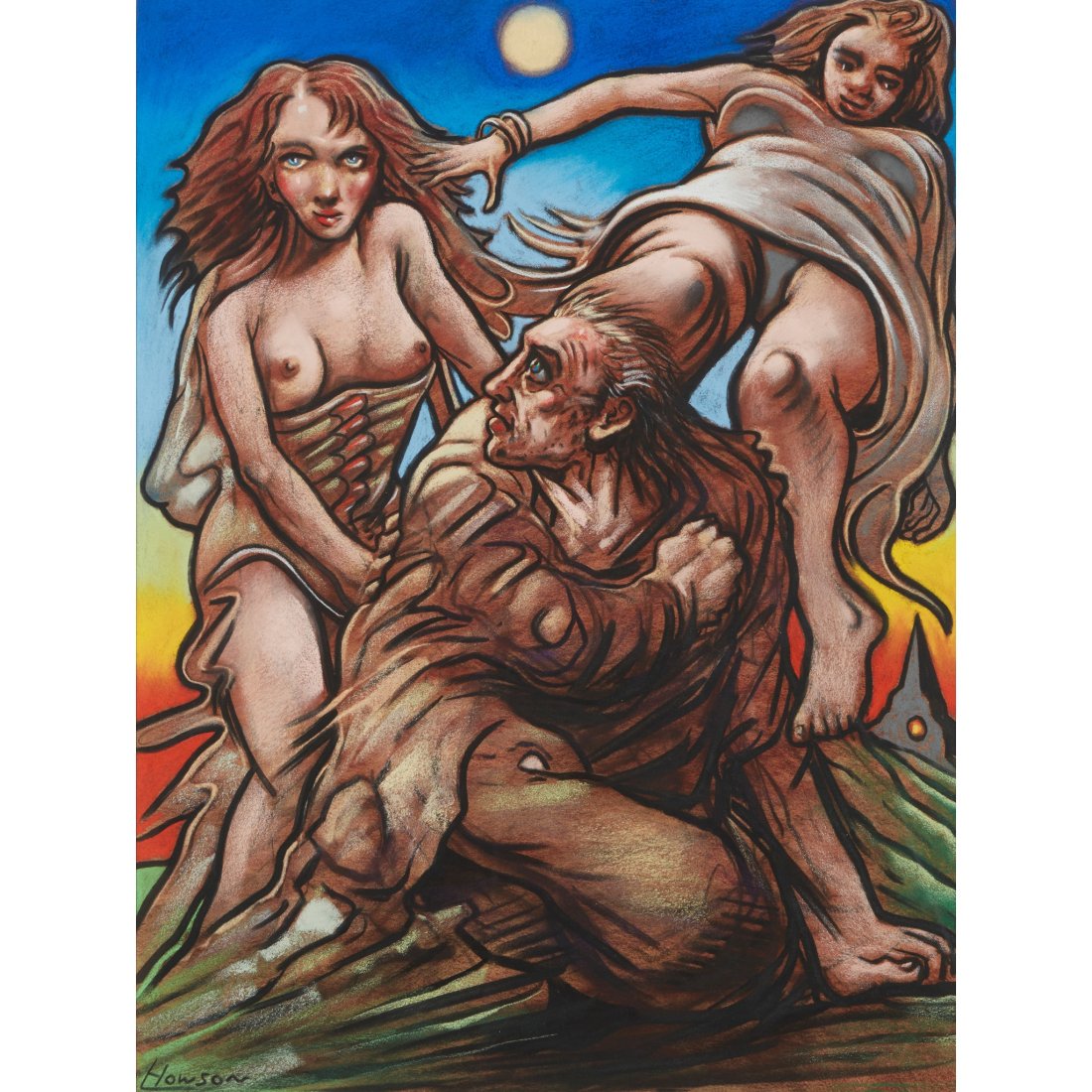 § PETER HOWSON O.B.E. (SCOTTISH 1958-) HOLY WILLIE (FROM HOLY WILLIE'S PRAYER BY ROBERT BURNS): Â§ PETER HOWSON O.B.E. (SCOTTISH 1958-) HOLY WILLIE (FROM HOLY WILLIE'S PRAYER BY ROBERT BURNS) Signed lower left, pastel (61cm x 45cm (24in x 17.75in))