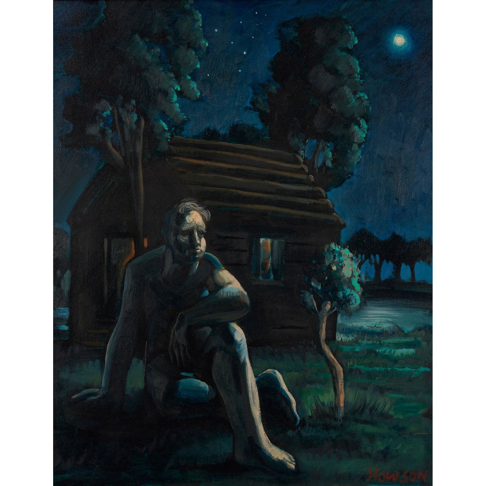 § PETER HOWSON O.B.E. (SCOTTISH 1958-) THE THINKER AT NIGHT: Â§ PETER HOWSON O.B.E. (SCOTTISH 1958-) THE THINKER AT NIGHT Signed lower right, oil on canvas (74.5cm x 59.5cm (29.25in x 23.5in))