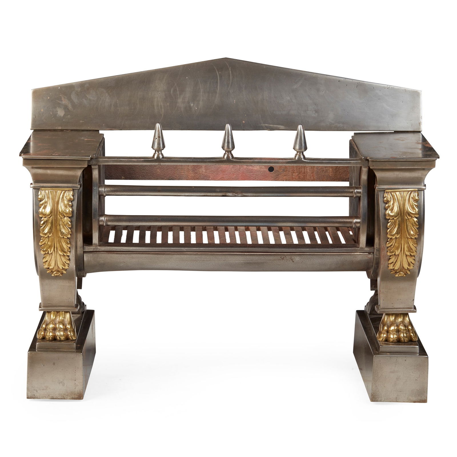 REGENCY STEEL AND BRASS FIRE GRATE, IN THE MANNER OF GEORGE BULLOCK EARLY 19TH CENTURY (1 of 1)