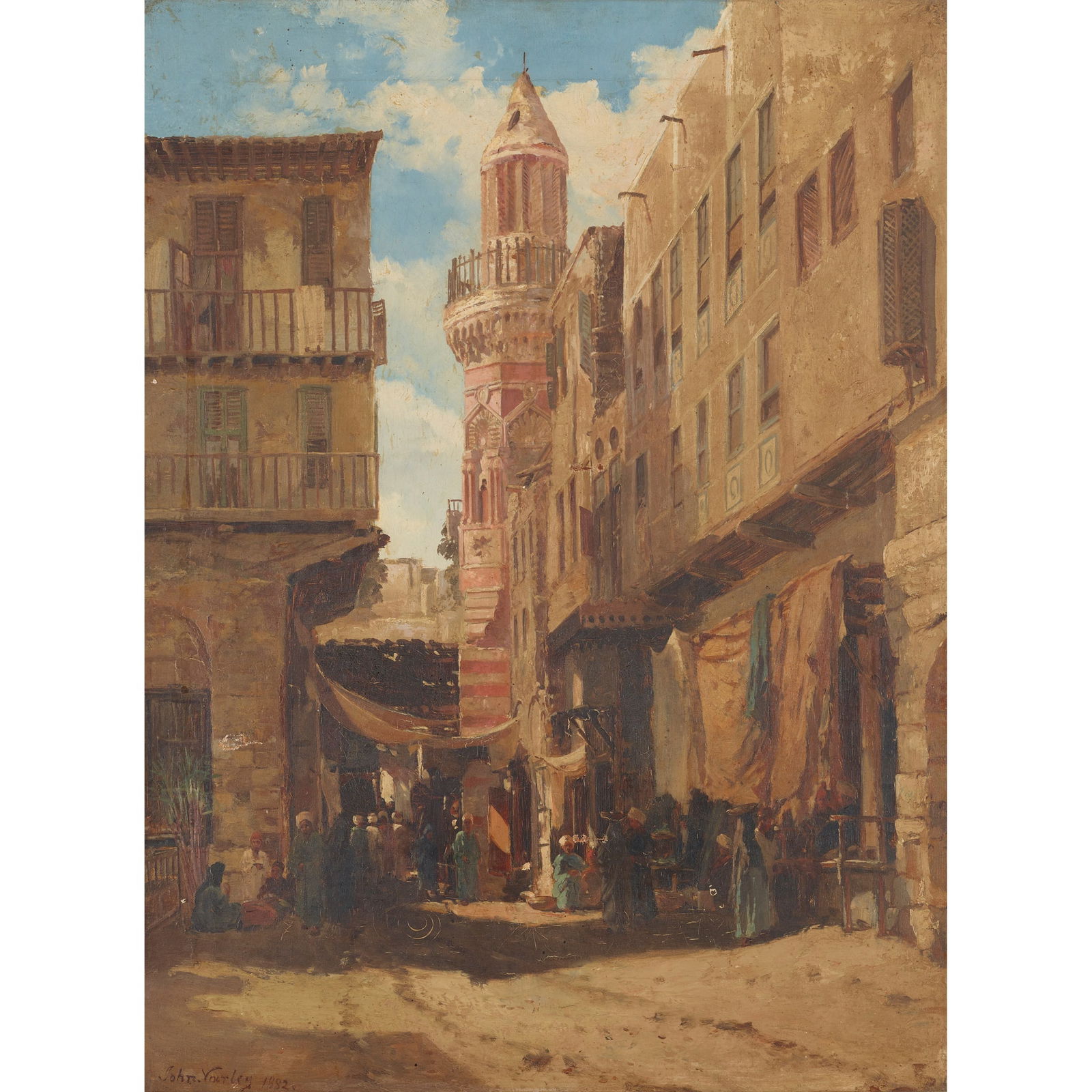 JOHN VARLEY JNR. (BRITISH 1850-1933) THE MOSQUE OF EL QALLOWEEN, CAIRO: JOHN VARLEY JNR. (BRITISH 1850-1933) THE MOSQUE OF EL QALLOWEEN, CAIRO Signed and dated 1882, signed, inscribed and dated verso, oil on canvas (59.5cm x 44.5cm (23.5in x 17.5in))