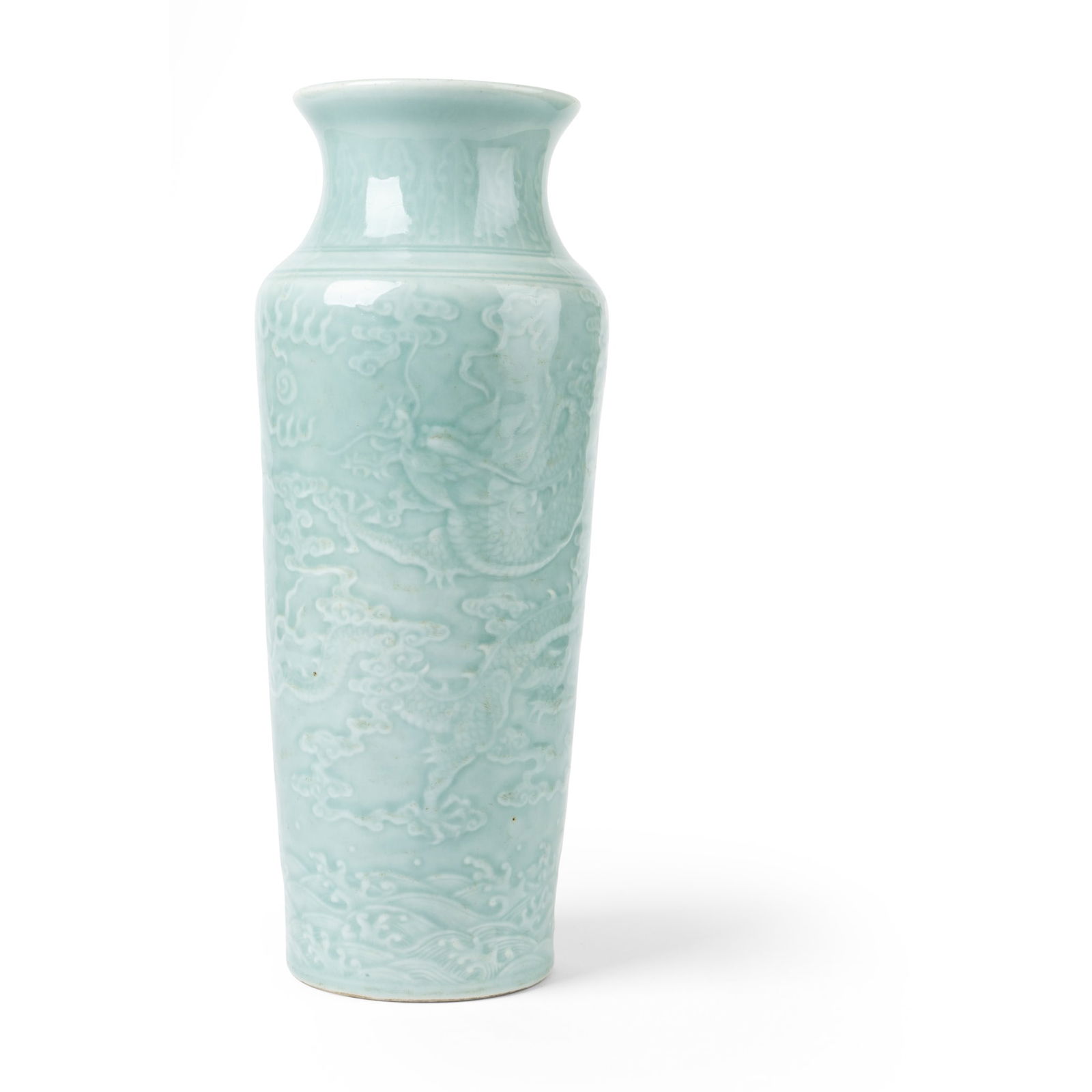 CARVED CELADON-GLAZED ‘DRAGON’ SLEEVE VASE QING YI TANG MARK (1 of 3)