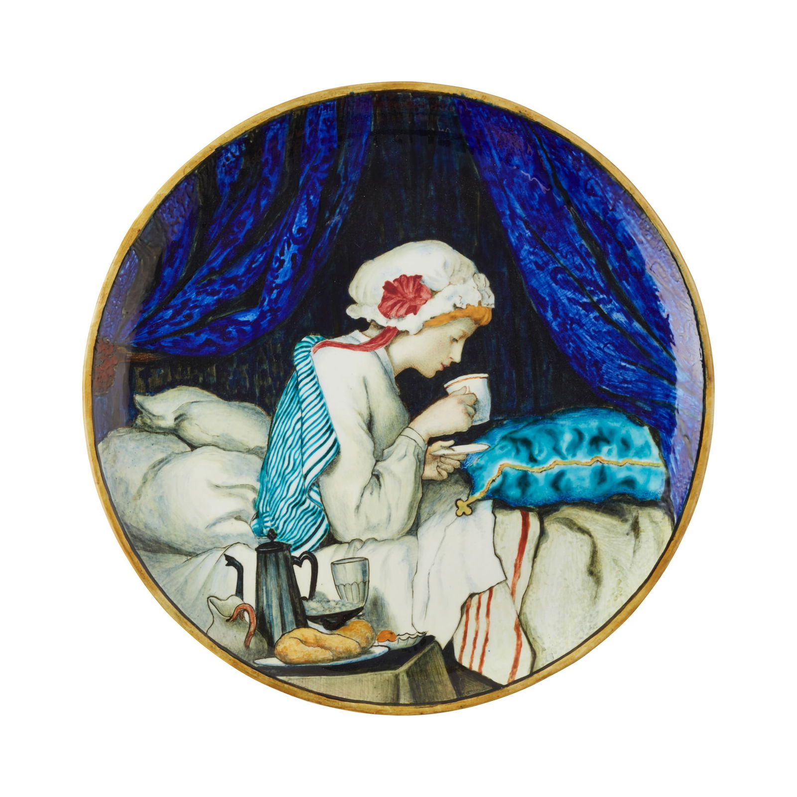 MINTON & CO., AFTER ALBERT ANKER MAJOLICA WALL PLATE, 1876: MINTON & CO., AFTER ALBERT ANKER MAJOLICA WALL PLATE, 1876 glazed earthenware, stamped verso MINTONS, with date code for 1876 (30cm diameter) Literature: Kuthy S. Albert Anker, Orell Fussli 1985, p.61