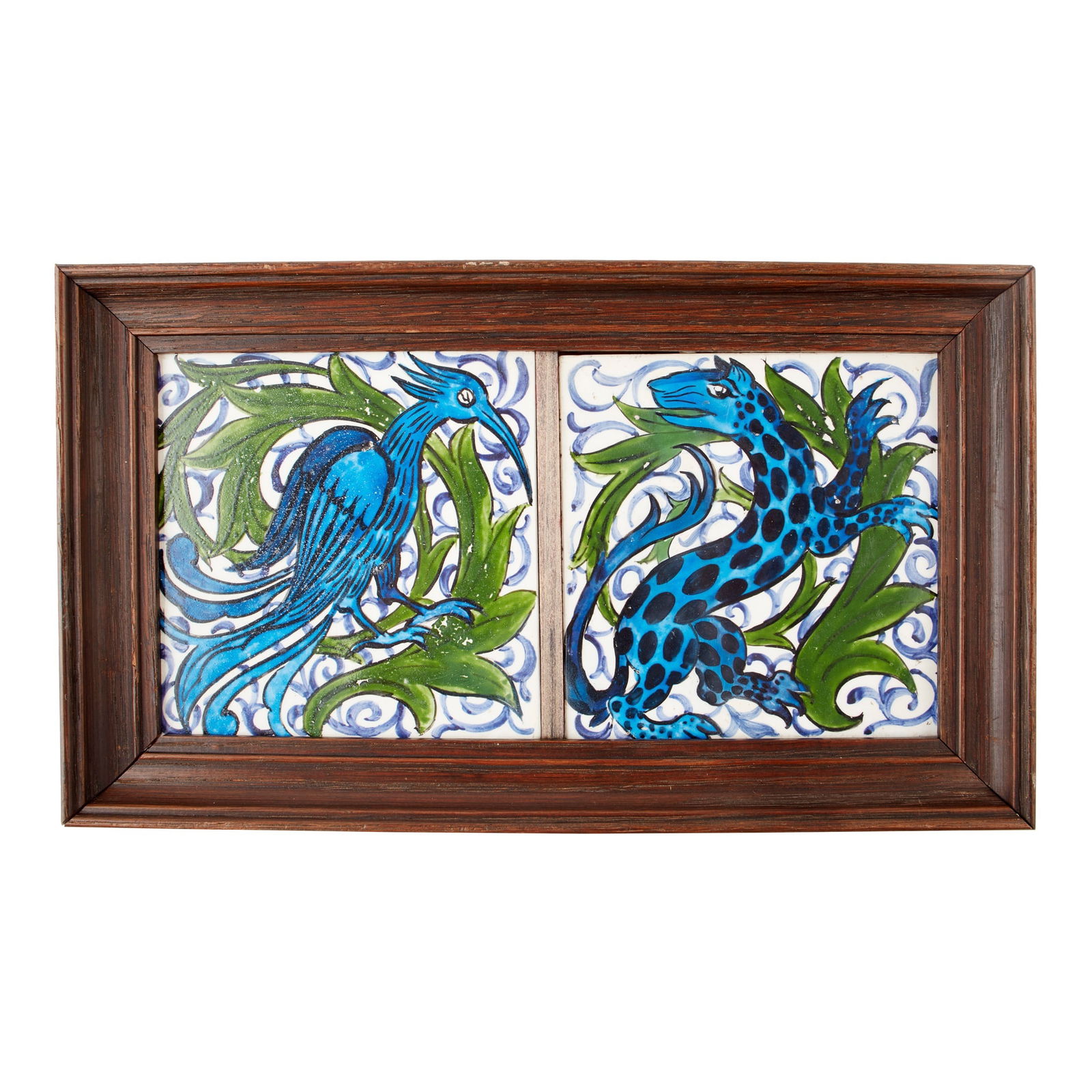 JOHN PEARSON (1859-1930) TWO-TILE FRAMED PANEL, CIRCA 1900: JOHN PEARSON (1859-1930) TWO-TILE FRAMED PANEL, CIRCA 1900 painted earthenware (each tile 10.3cm square) Qty: (2)