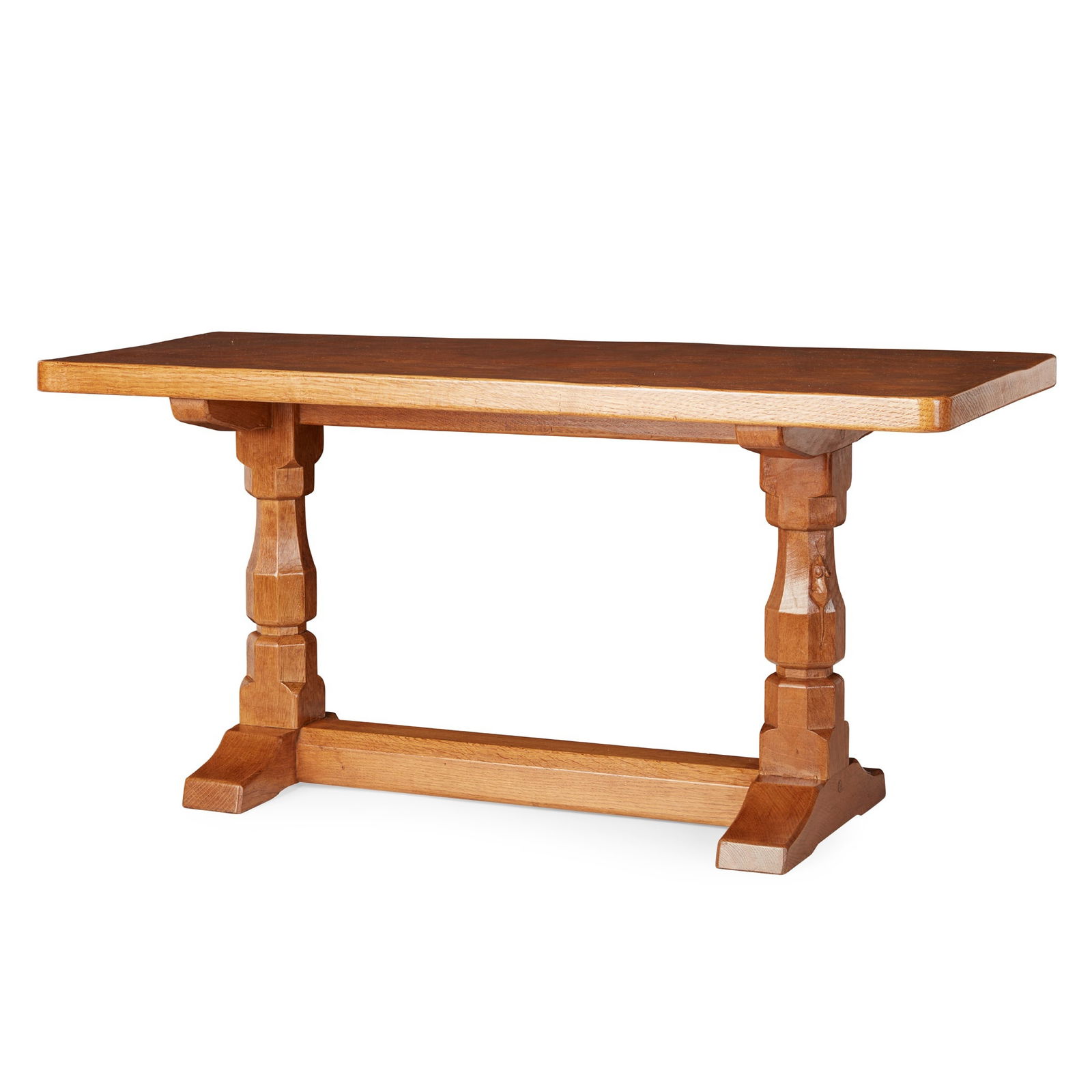 ROBERT ‘MOUSEMAN’ THOMPSON (1876-1955) COFFEE TABLE, 1970's: ROBERT ‘MOUSEMAN’ THOMPSON (1876-1955) COFFEE TABLE, 1970's adzed oak, carved mouse signature (91.2cm long, 44.8cm high, 36cm deep)