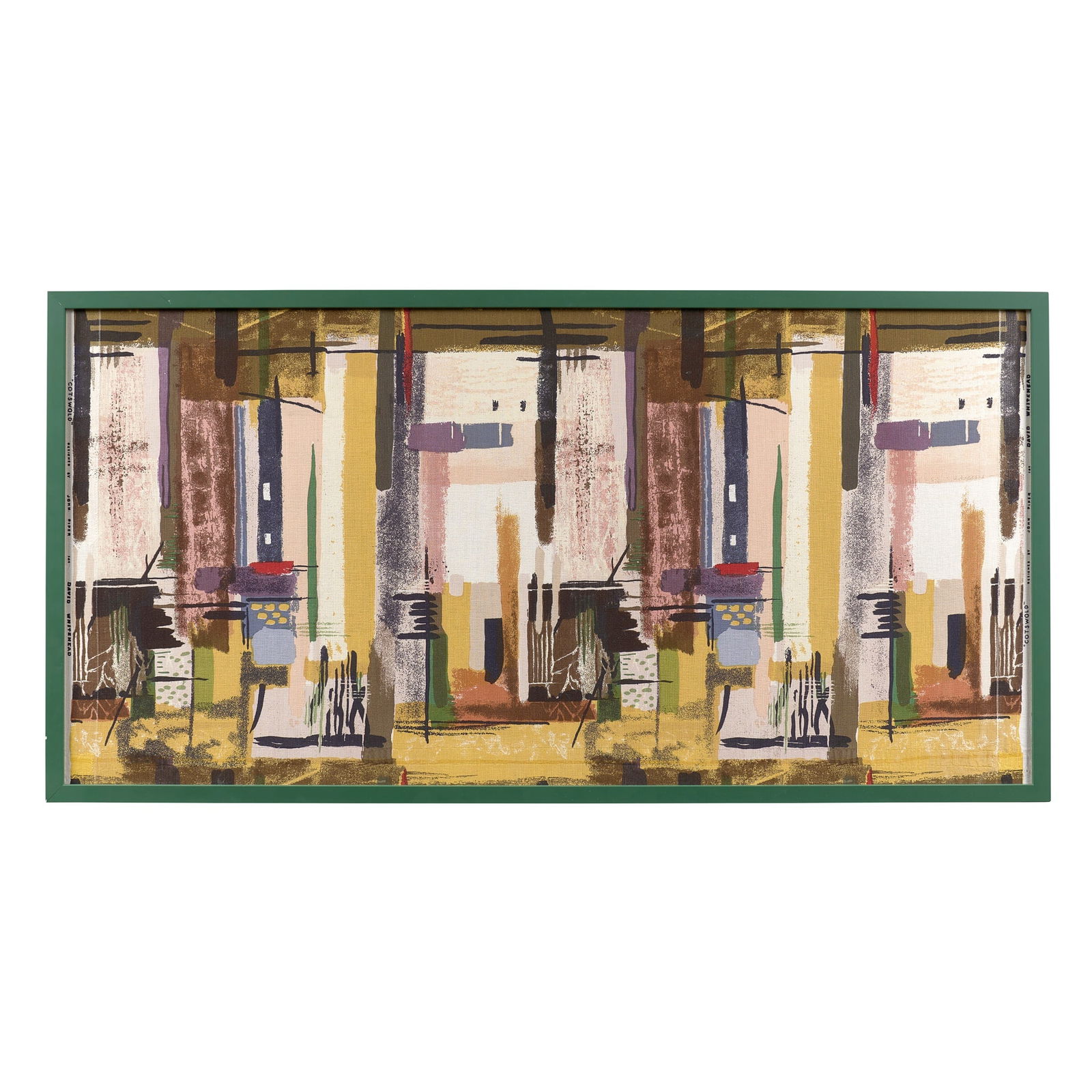 JOHN PIPER (1903-1992) FOR DAVID WHITEHEAD LTD. 'COTSWOLD' FRAMED FABRIC PANEL, CIRCA 1962: JOHN PIPER (1903-1992) FOR DAVID WHITEHEAD LTD. 'COTSWOLD' FRAMED FABRIC PANEL, CIRCA 1962 screen-printed cotton, printed to selvedge DESIGNED BY JOHN PIPER / FOR DAVID WHITEHEAD, later-framed (57.3cm