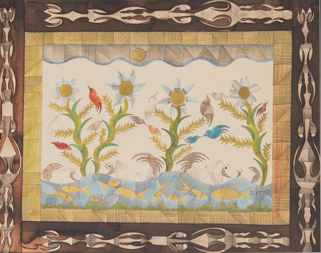 § SCOTTIE WILSON (1888-1972) UNTITLED - BIRDS & FISH (1 of 3)
