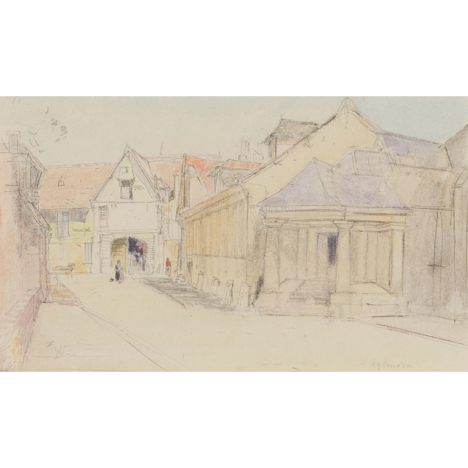 SIR DAVID YOUNG CAMERON R.A., R.S.A., R.W.S., R.S.W., R.E. (SCOTTISH 1865-1945) THE OLD MUSEUM,: SIR DAVID YOUNG CAMERON R.A., R.S.A., R.W.S., R.S.W., R.E. (SCOTTISH 1865-1945) THE OLD MUSEUM, BEAUVAIS Signed lower right, pencil and watercolour (17cm x 29cm (6.75in x 11.5in)) Provenance: Ewan Mun