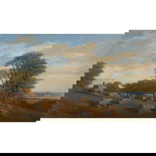JAMES CASSIE R.S.A., R.S.W. (SCOTTISH 1819-1879) A HARVEST FIELD AT DRUM CASTLE - 1864: JAMES CASSIE R.S.A., R.S.W. (SCOTTISH 1819-1879) A HARVEST FIELD AT DRUM CASTLE - 1864 Signed with monogram and dated lower left, signed, inscribed 'Presented to W. Carnie by his friend' and dated on