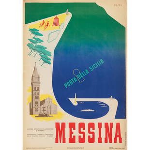 Mario Puppo (1905-1977) Messina, Porta della Sicilia: Mario Puppo (1905-1977) Messina, Porta della Sicilia lithographic poster, 1953, condition B+; backed on linen (38 x 27in. (96 x 69 cm.) )