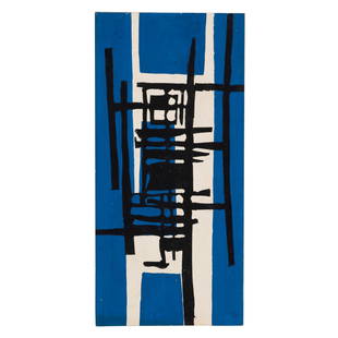 § Trevor Bell (British 1930-2017) Coastal Composition, 1955: § Trevor Bell (British 1930-2017) Coastal Composition, 1955 inscribed Happy Christmas Etc Etc Trevor & De 1955 (to inside), ink and gouache on paper, laid down on folded card (19cm x 9cm (7 1/2 i