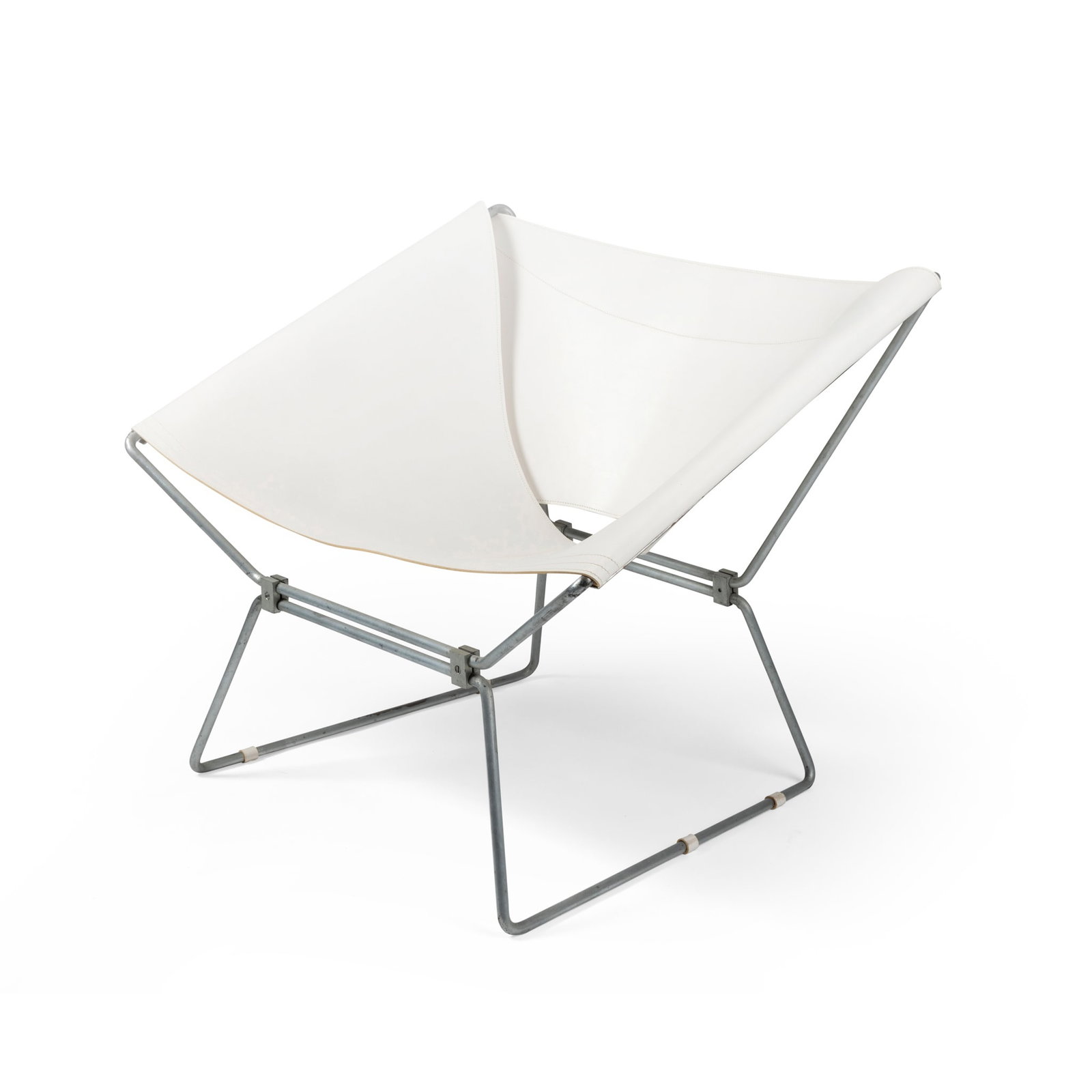 Pierre Paulin (French 1927-2009) for AP Polak 'Anneau' chair, design conceived 1955: Pierre Paulin (French 1927-2009) for AP Polak 'Anneau' chair, design conceived 1955 model AP-14, white saddle leather and tubular steel (69cm high, 80cm wide, 63cm deep (27 1/4in high, 31 1/2in wide, 