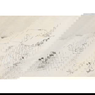§ Mary Newcomb (British 1922-2008) Farmyard in France, 1989: § Mary Newcomb (British 1922-2008) Farmyard in France, 1989 initialled in pencil (lower right), signed and titled in pencil (to reverse), pen, ink and wash on paper (20cm x 29.2cm (7 7/8in x 11 1