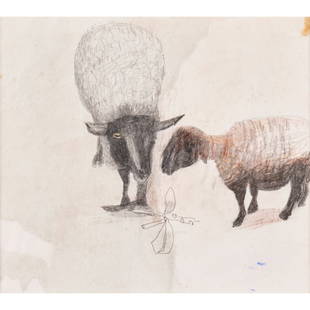 § Mary Newcomb (British 1922-2008) Ewe and Lamb: § Mary Newcomb (British 1922-2008) Ewe and Lamb pen, ink, crayon and wash on paper (19.3cm x 21.7cm (7 5/8in x 8 5/8in)) Provenance Gift from the Artist to the current owner; Private Collection,