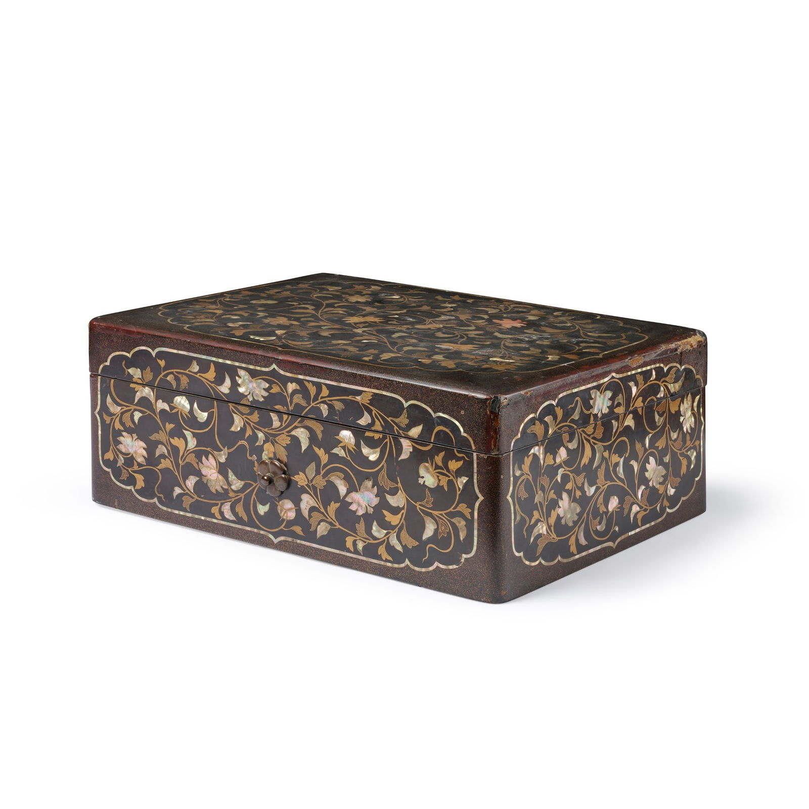 MOTHER-OF-PEARL-INLAID BLACK AND GILT LACQUER BOX WITH COVER 19TH CENTURY (1 of 2)