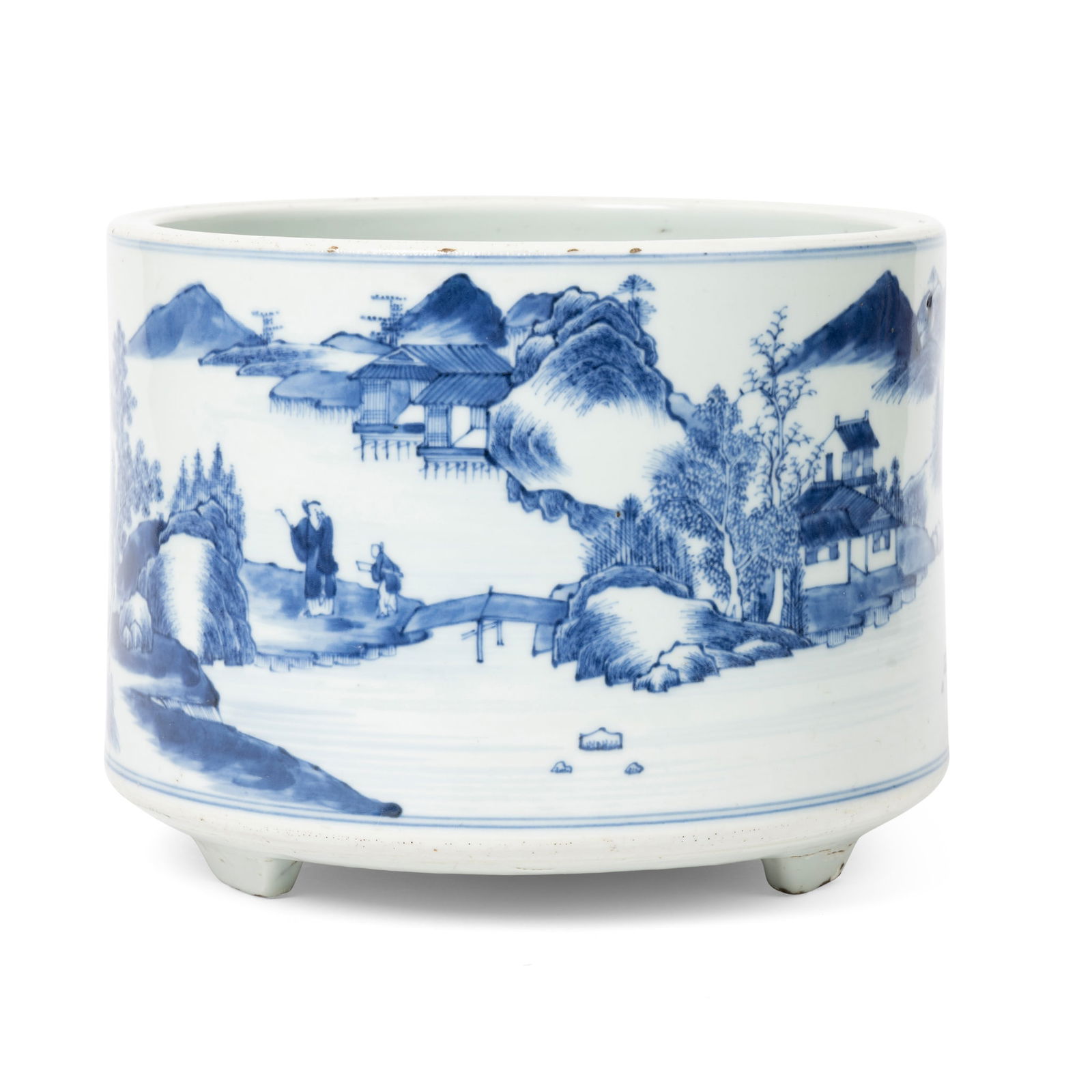 LARGE BLUE AND WHITE TRIPOD CENSER QING DYNASTY (1 of 4)