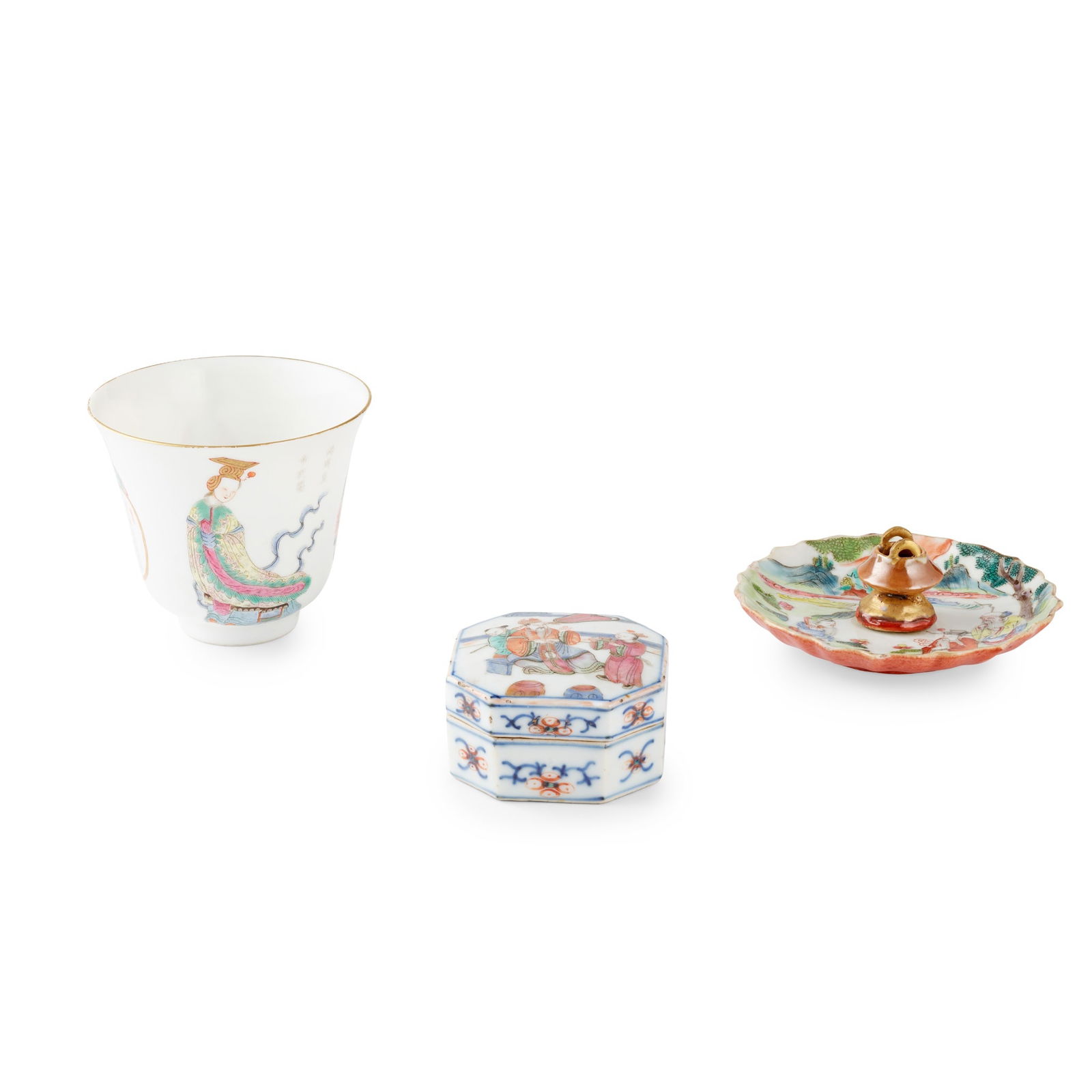 GROUP OF THREE FAMILLE ROSE WARES QING DYNASTY, 19TH CENTURY (1 of 6)