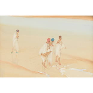 § SIR WILLIAM RUSSELL FLINT P.R.A., P.R.W.S., R.S.W., R.O.I., R.E. (SCOTTISH 1880-1969) LEFT: § SIR WILLIAM RUSSELL FLINT P.R.A., P.R.W.S., R.S.W., R.O.I., R.E. (SCOTTISH 1880-1969) LEFT BEHIND Signed, watercolour (33cm x 49cm (13in x 19.25in))