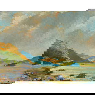 § SAMUEL JOHN LAMORNA BIRCH R.A., R.W.S., R.W.A. (BRITISH 1869-1955) NORTH SHORE, LOCH MAREE: § SAMUEL JOHN LAMORNA BIRCH R.A., R.W.S., R.W.A. (BRITISH 1869-1955) NORTH SHORE, LOCH MAREE Signed, oil on board (25.5cm x 33cm (10in x 13in)) Provenance: Ian MacNicol, Glasgow