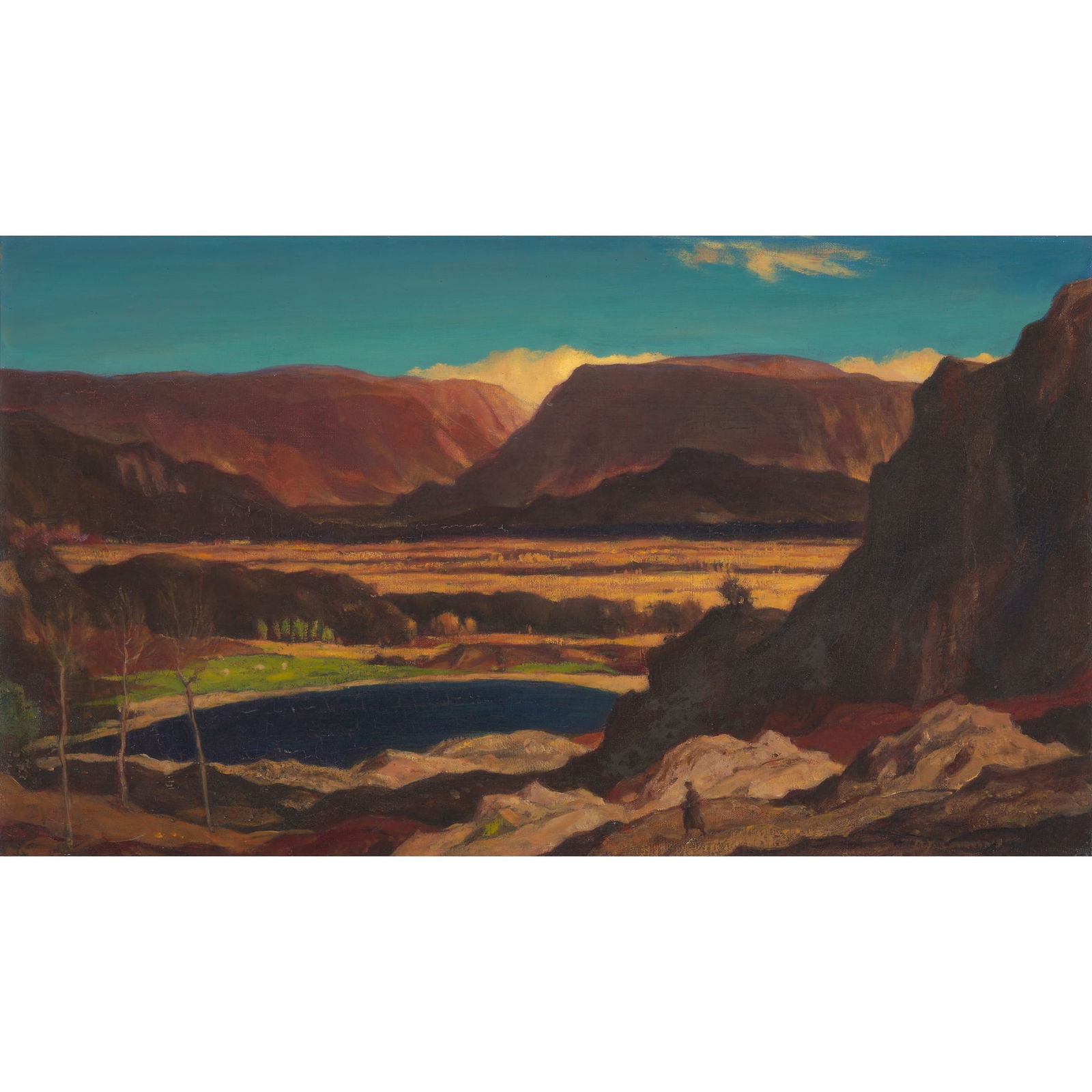 SIR DAVID YOUNG CAMERON R.A., R.S.A., R.W.S., R.S.W., R.E. (SCOTTISH 1865-1945) THE CAIRNGORMS IN: SIR DAVID YOUNG CAMERON R.A., R.S.A., R.W.S., R.S.W., R.E. (SCOTTISH 1865-1945) THE CAIRNGORMS IN AUTUMN Signed, signed and inscribed verso, oil on canvas (41cm x 71cm (16in x 28in))