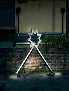 § PAUL NEAGU (ROMANIAN/BRITISH 1938-2004) STARHEAD C.1981: PAUL NEAGU STARHEAD C.1981 Stainless steel, surface textured by the artist 1938 Collection of the Late Dr. Tom Scott, sold to benefit the National Trust for Scotland. 280cm x 240xcm x 120cm (110i