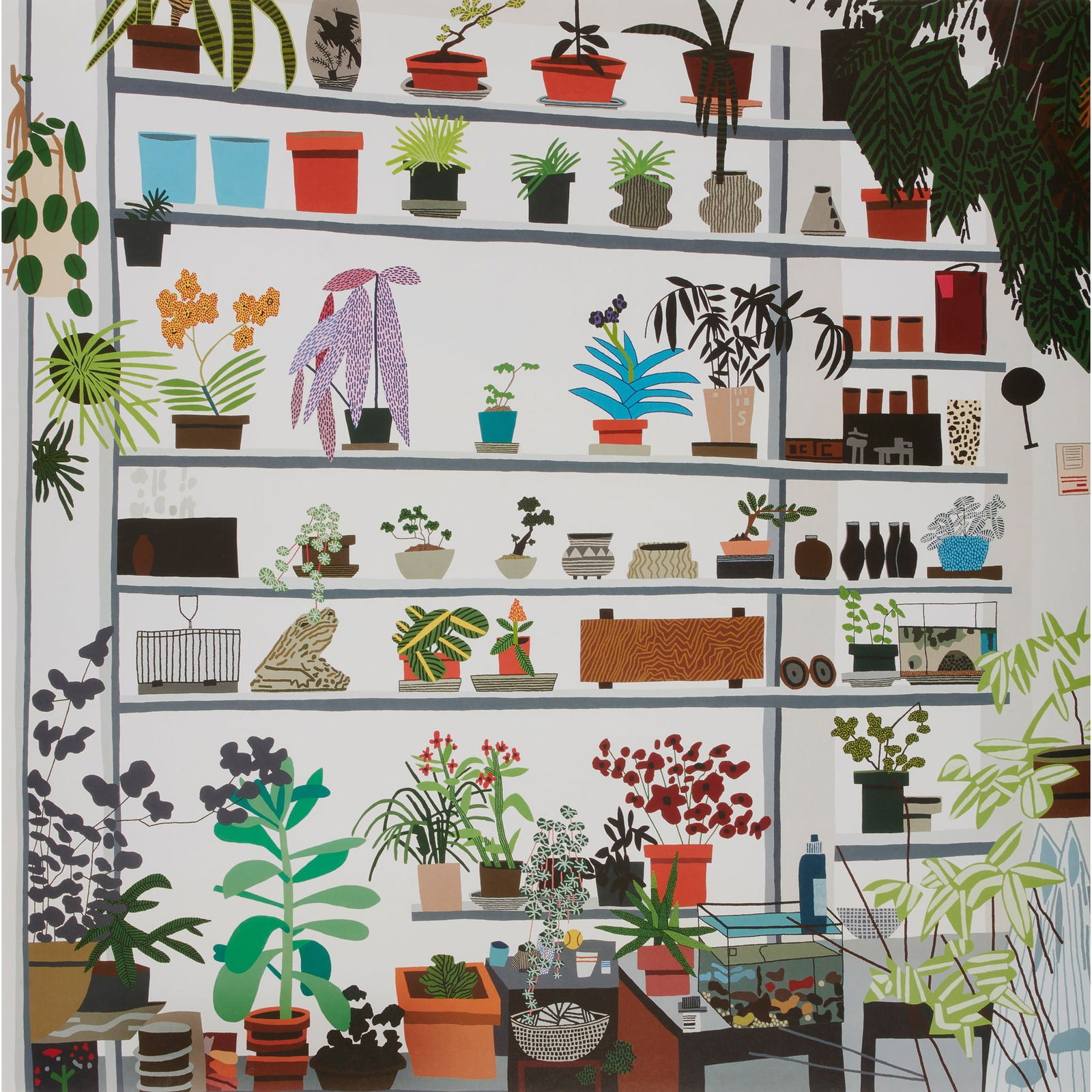 JONAS WOOD (AMERICAN 1977-) LARGE SHELF STILL LIFE - 2017: JONAS WOOD LARGE SHELF STILL LIFE - 2017 Off-set lithograph, from the edition of unknown size, published for the 'Shio Kusaka Jonas Wood' exhibition at Voorlinden Museum & Gardens, Wassanaar, the Neth