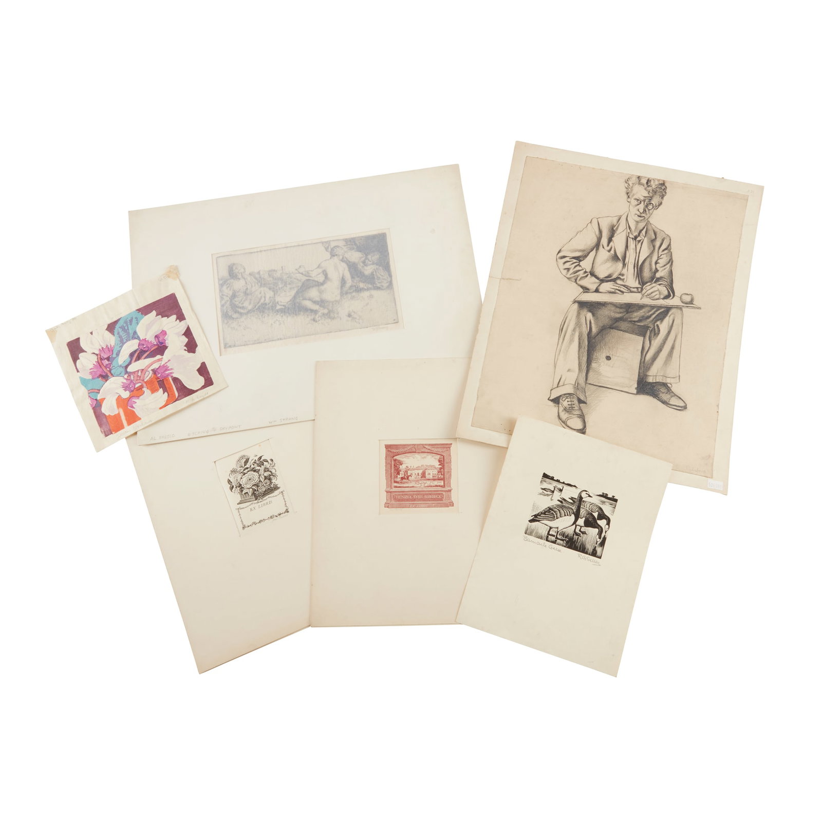 Joan Hassall, Mabel Royds, William Strang and others Collection of prints, mainly wood-engravings: Collection of prints, mainly wood-engravings Joan Hassall (1906-1988). Four bookplate designs, wood-engravings, signed in pencil, separately mounted, three for named owners (Henry & Sybil Birkbec