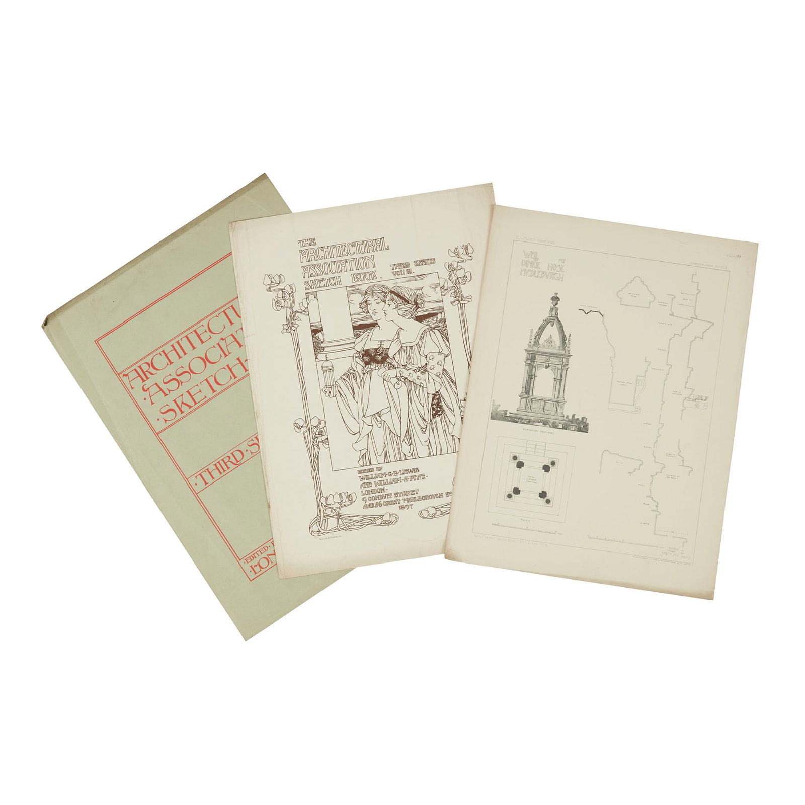The Architectural Association Sketch Books Series Quantity of Folios: Quantity of Folios London: The Architectural Association, 1889, 1896, 1897, 1901 and 1904. Green or beige printed paper covers, loose plates depicting European architectural drawings and details