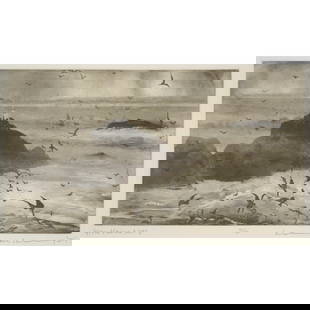 NORMAN ACKROYD C.B.E., R.A. (BRITISH 1938-) FROM HERMA NESS - 2005: NORMAN ACKROYD FROM HERMA NESS - 2005 Etching, 71/90, signed, dated '05 and inscribed with title in pencil to margin the plate 17.25cm x 31.5cm (7in x 12.5in)