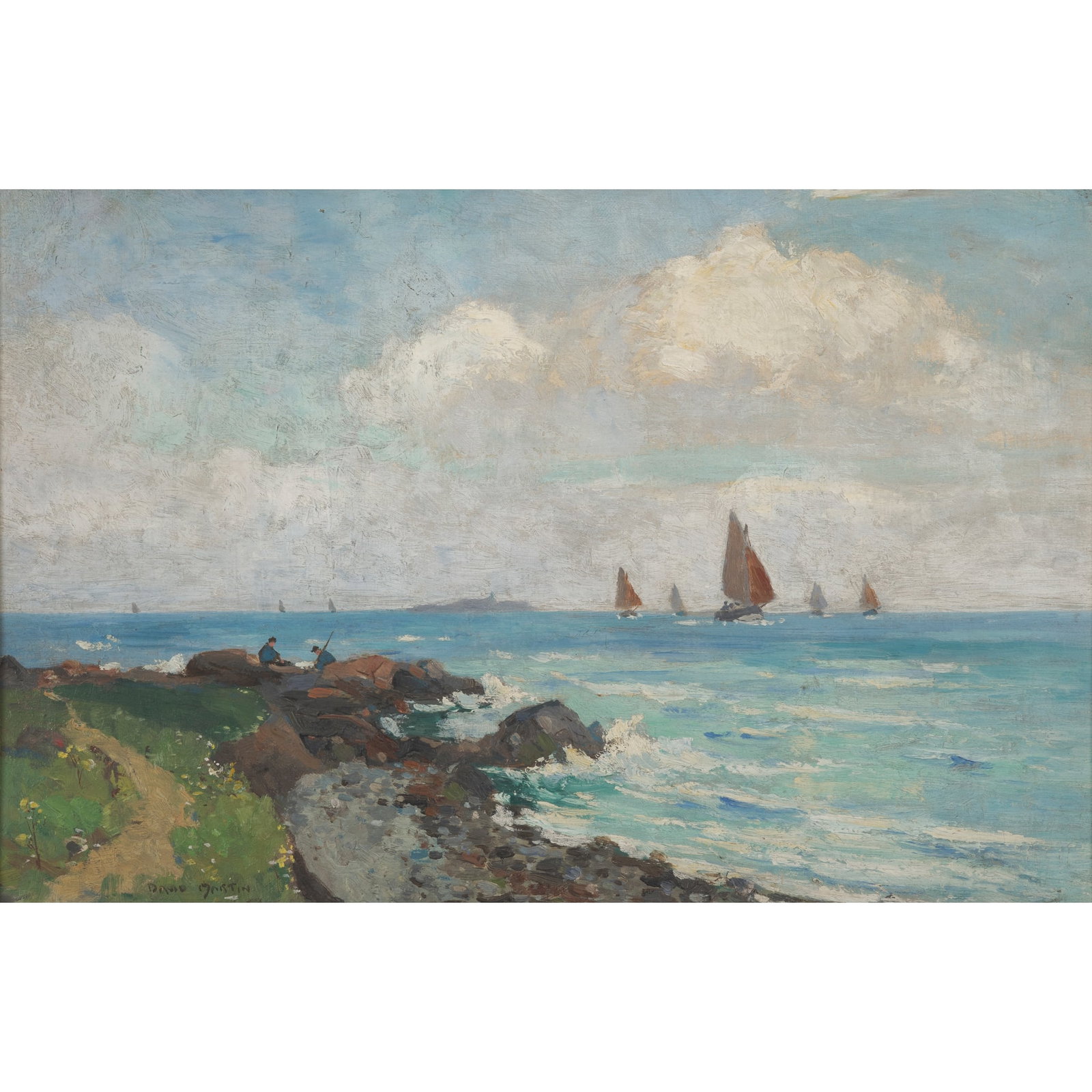 DAVID MARTIN (SCOTTISH FL. 1887–1935) THE FISHING BOATS' RETURN: DAVID MARTIN THE FISHING BOATS' RETURN Signed lower left, oil on canvas 28cm x 43cm (11in x 17in)