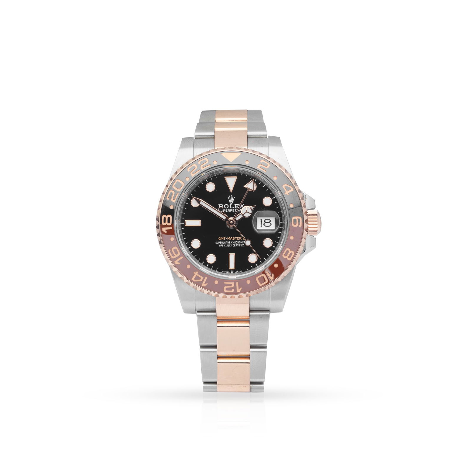Rolex. A fine stainless steel and pink gold automatic dual-time wristwatch: Rolex. A fine stainless steel and pink gold automatic dual-time wristwatch GMT Master II Ref.126711CHNR, Serial 79P20207, 'ROOT BEER' Made circa 2020 Cal. 3285 self-winding movement with 70 hour power