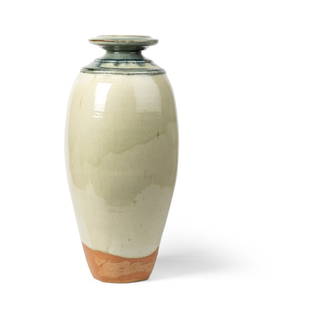 RICHARD BATTERHAM (BRITISH 1936-2021): RICHARD BATTERHAM (BRITISH 1936-2021) TALL BOTTLE VASE stoneware, green ash glaze 60cm high (23 5/8in high) Private Collection, U.K.