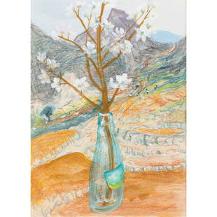 § WINIFRED NICHOLSON (BRITISH 1893-1981): WINIFRED NICHOLSON (BRITISH 1893-1981) PLUM BLOSSOM, GREECE, 1973 signed, titled and dated (to reverse), gouache and pastel 40.5cm x 29.5 cm (16in x 11 5/8in) Redfern Gallery, London, from whom acquir