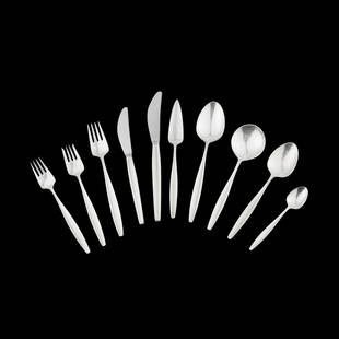 TIAS ECKHOFF (NORWEGIAN 1926-2016) FOR GEORG JENSEN: TIAS ECKHOFF (NORWEGIAN 1926-2016) FOR GEORG JENSEN 'CYPRESS' 97 PIECE FLATWARE SERVICE, DESIGNED 1953 stamped manufacturer's marks, import marks for London 1967-8, silver and stainless steel, compris