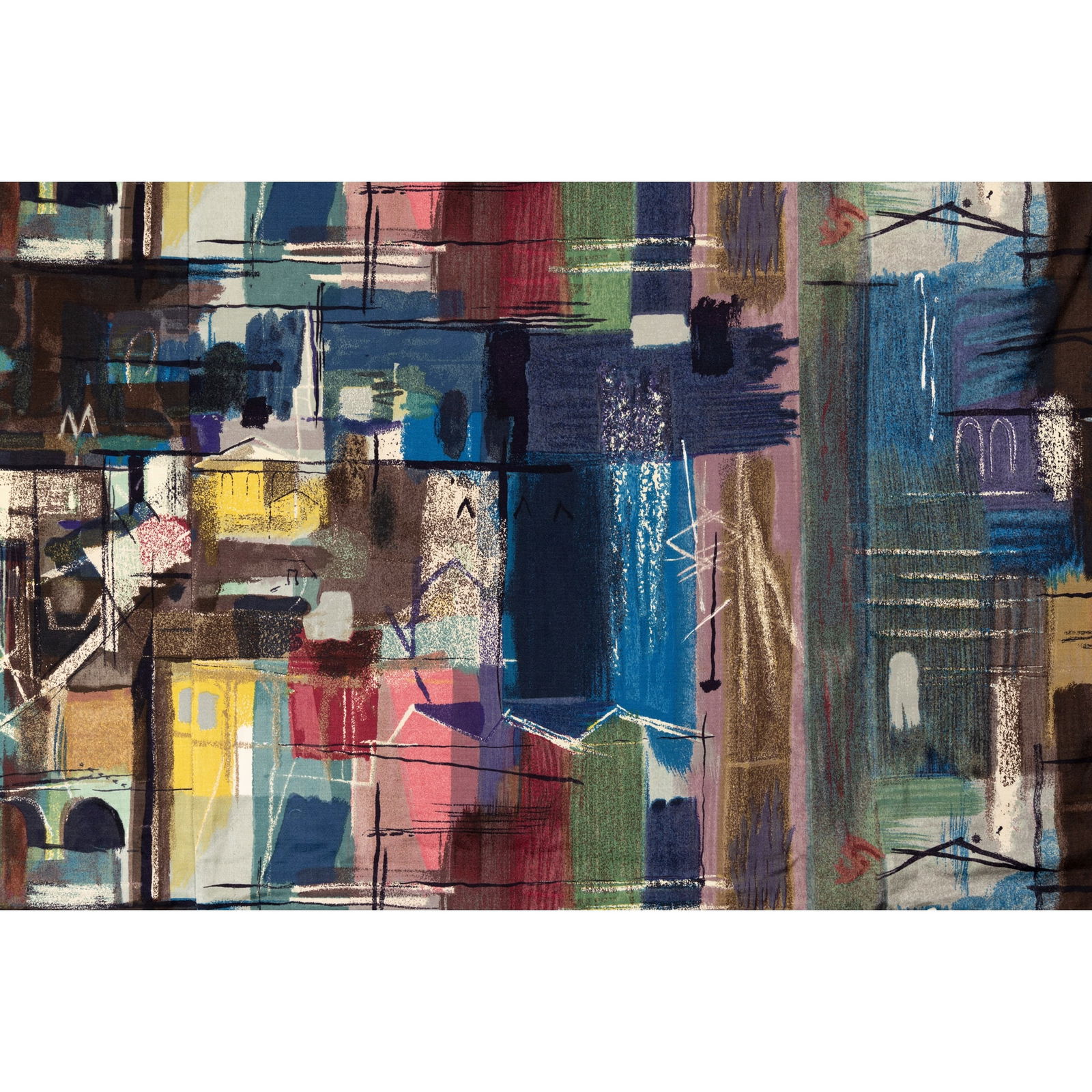 § JOHN PIPER C.H. (BRITISH 1903-1992) FOR ARTHUR SANDERSON & SONS LTD: JOHN PIPER C.H. (BRITISH 1903-1992) FOR ARTHUR SANDERSON & SONS LTD PAIR OF 'STONES OF BATH' CURTAINS, c. 1960 titled ‘Stones of Bath’ An original screenprint by Sanderson (to selvedge), p