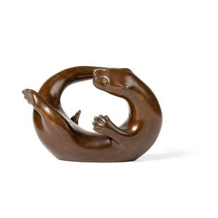 &#167; LAURENCE BRODERICK M.R.B.S. F.R.S.A. (BRITISH 1935-): LAURENCE BRODERICK M.R.B.S. F.R.S.A. (BRITISH 1935-) PLAYFUL OTTER CUB MAQUETTE VIII signed, titled, numbered 5/25, with foundry mark, bronze 12.5cm high, 19cm wide (5in high, 7 1/2in wide) Private Co