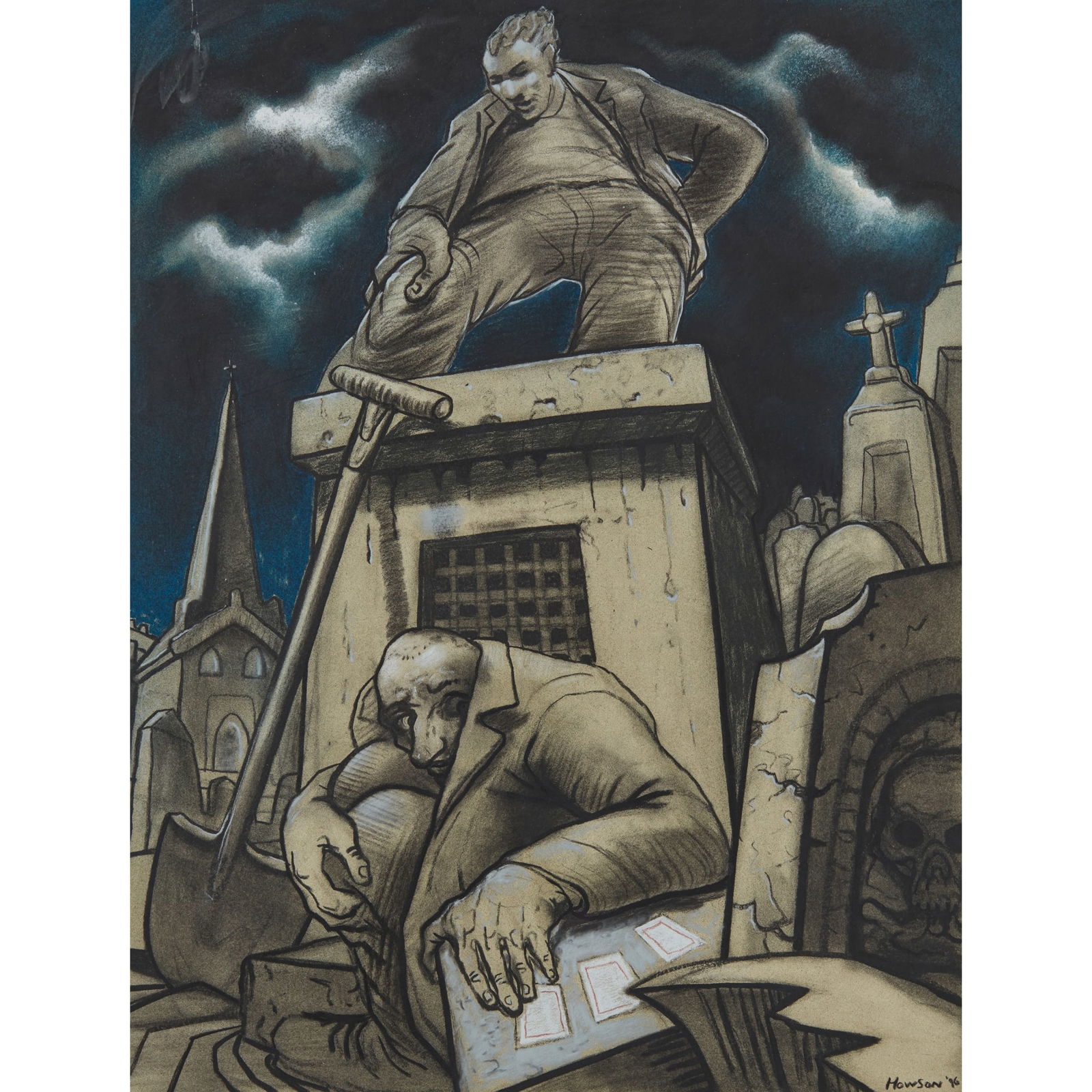 § PETER HOWSON O.B.E. (SCOTTISH 1958-): PETER HOWSON O.B.E. (SCOTTISH 1958-) THE QUEEN OF HELL - 1996 Signed and dated '96 lower right, pastel and chalk 65cm x 50cm (25.5in x 19.75in) Flowers East Gallery, London