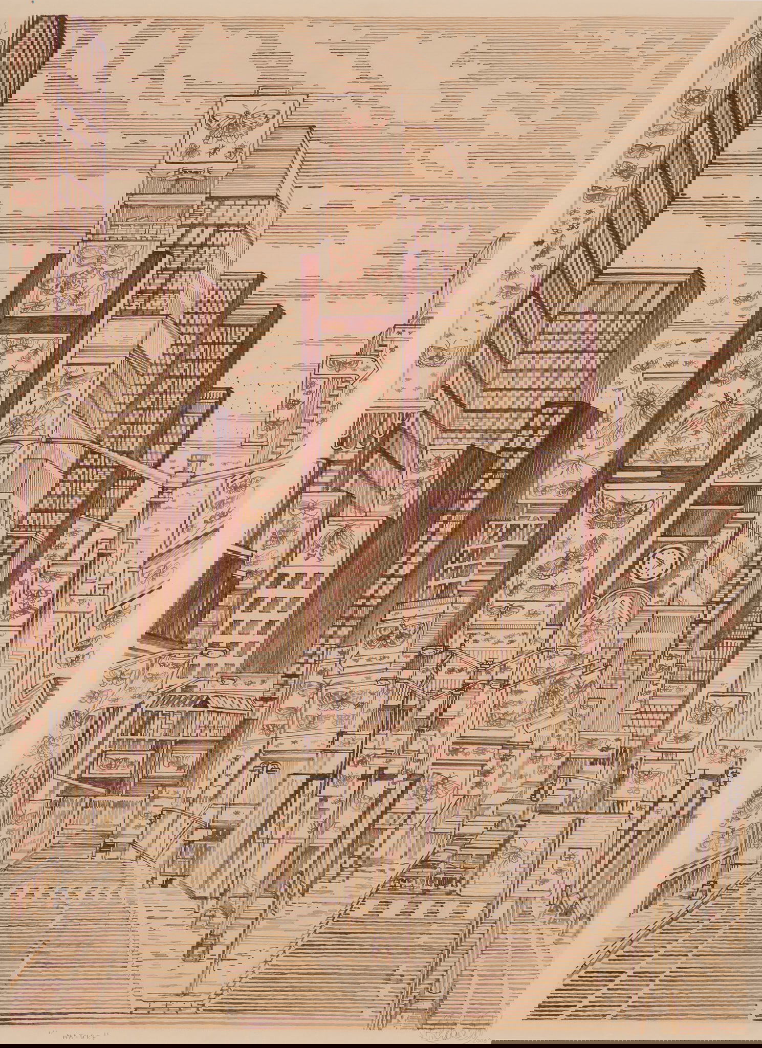 § ADAM DANT (BRITISH 1967- ): ADAM DANT (BRITISH 1967- ) NATURE - 2008 Ink over a printed photo-lithograph base, signed, dated and titled in pencil 75.5cm x 54.5cm (29.75in x 21.5in) Acquired directly from the Artist by the