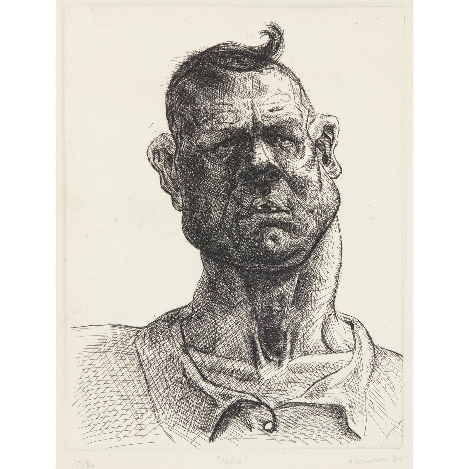 § PETER HOWSON O.B.E. (SCOTTISH 1958-): PETER HOWSON O.B.E. (SCOTTISH 1958-) NED - 1987 Etching, 15/30, signed, dated, titled and numbered in pencil to margin the image 32cm x 24.5cm (12.5in x 9.75in) Flowers East, London, where purchased b