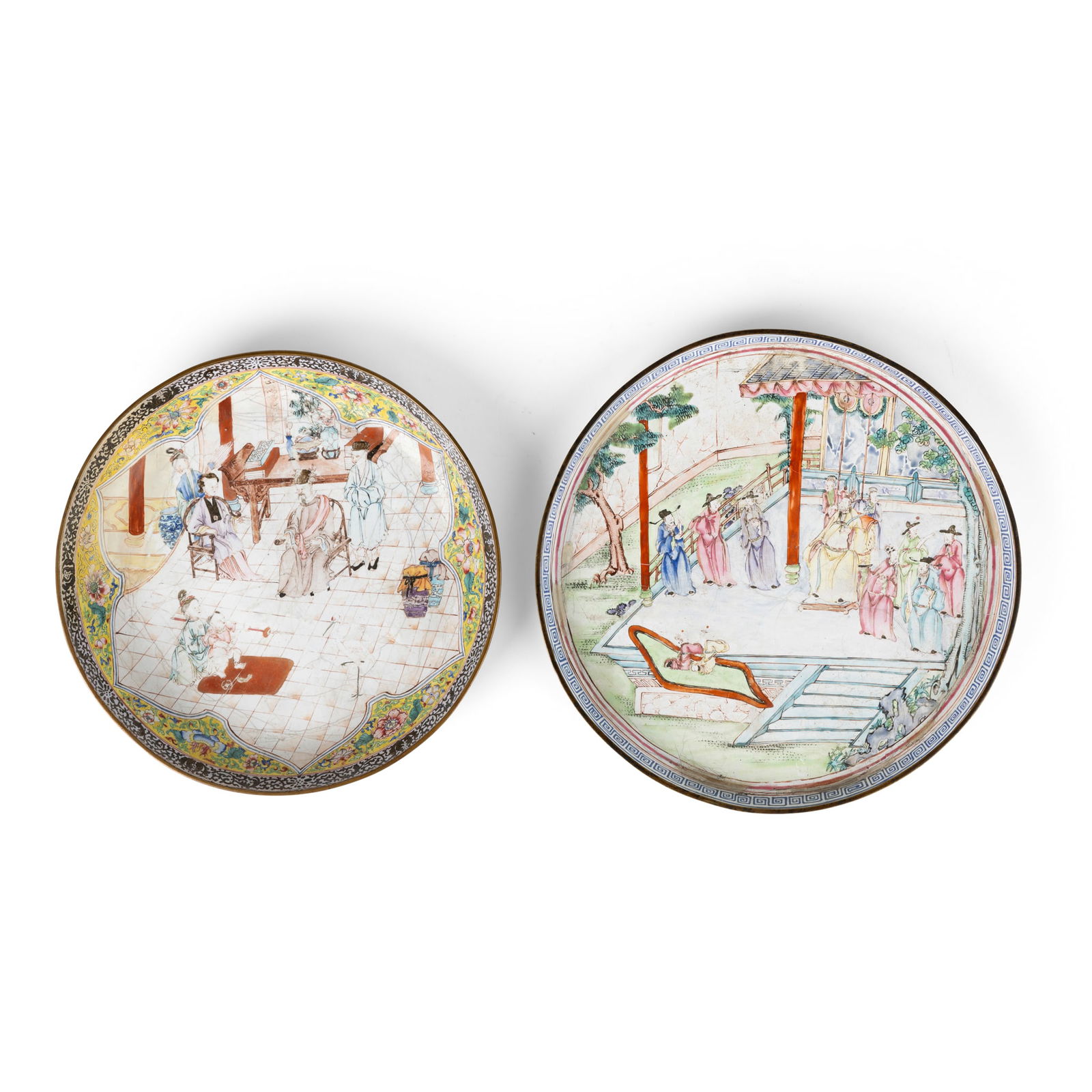TWO PAINTED CANTON ENAMEL CIRCULAR PLATES (1 of 2)