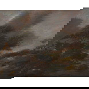 ATTRIBUTED TO KLAES MOLENAER: ATTRIBUTED TO KLAES MOLENAER A WOODED RIVER LANDSCAPE WITH COTTAGES Oil on panel 24cm x 33cm (9.5in x 13in) A. W. R. Baron Mackay of Blaricum, Holland (1907-1995) and thence by descent through the fam