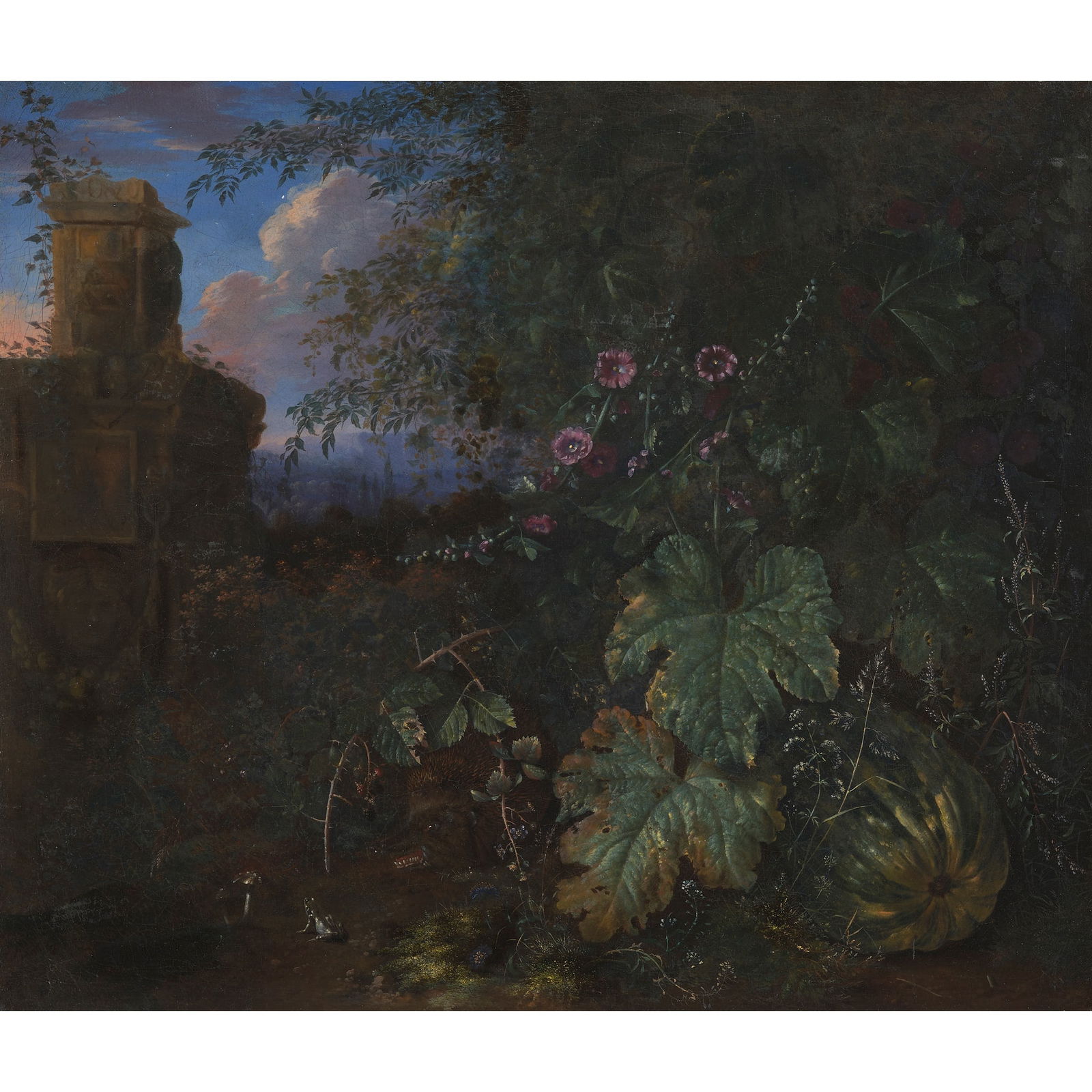 ATTRIBUTED TO MATTHIAS WITHOOS: ATTRIBUTED TO MATTHIAS WITHOOS A FOREST FLOOR STILL LIFE WITH HEDGEHOG Oil on canvas 48cm x 55.5cm (19in x 22in) A. W. R. Baron Mackay of Blaricum, Holland (1907-1995) and thence by descent through th