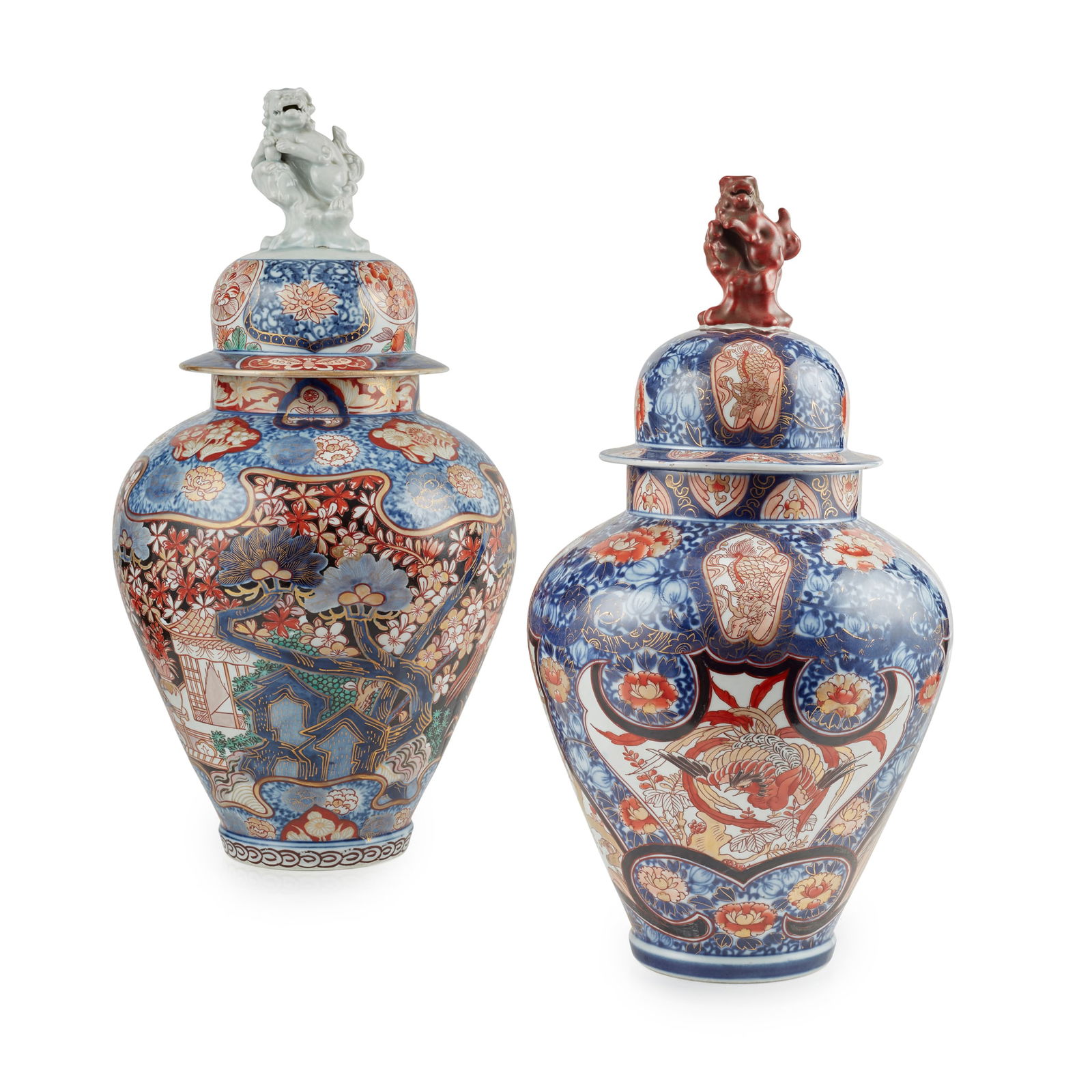 TWO JAPANESE IMARI JARS AND COVERS (1 of 1)