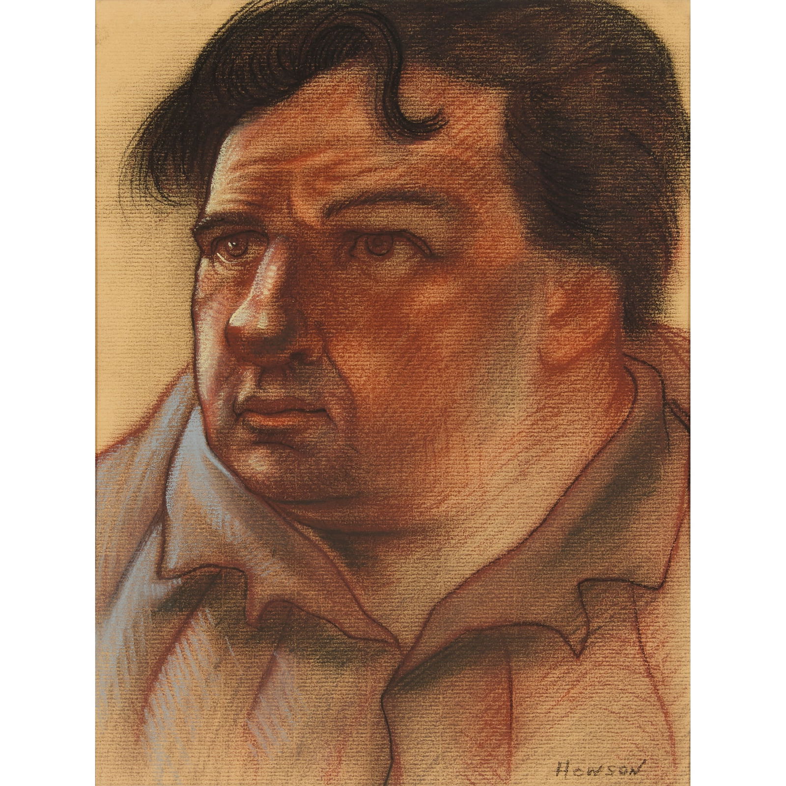 § PETER HOWSON O.B.E. (SCOTTISH 1958-): PETER HOWSON O.B.E. (SCOTTISH 1958-) HEAD OF A MAN Signed lower right, pastel on tan paper 29cm x 21.5cm (11.5in x 8.5in)